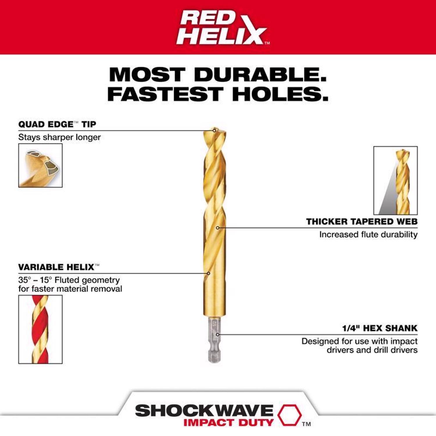 Milwaukee Shockwave 13/32 in. X 4.8 in. L Titanium Red Helix Drill Bit Hex Shank 1 pc