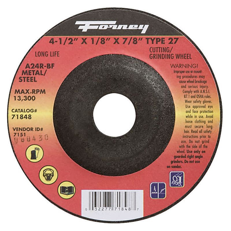 Forney 4-1/2 in. D X 7/8 in. in. X 1/8 in. thick Metal Grinding Wheel 1 pc