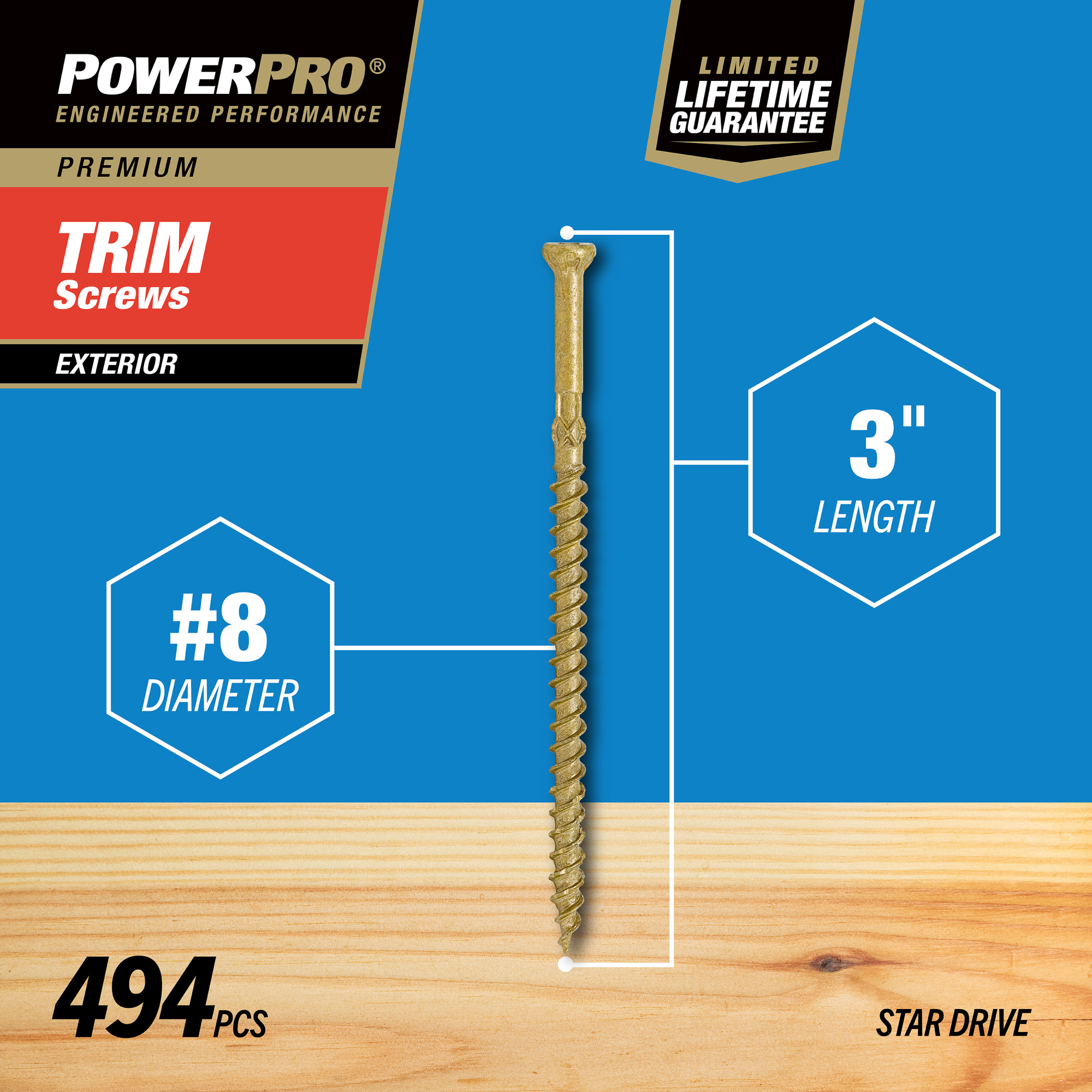Power Pro&reg; Premium Bronze Exterior Trim Screws (#8 x 3 in.) - 494 pc