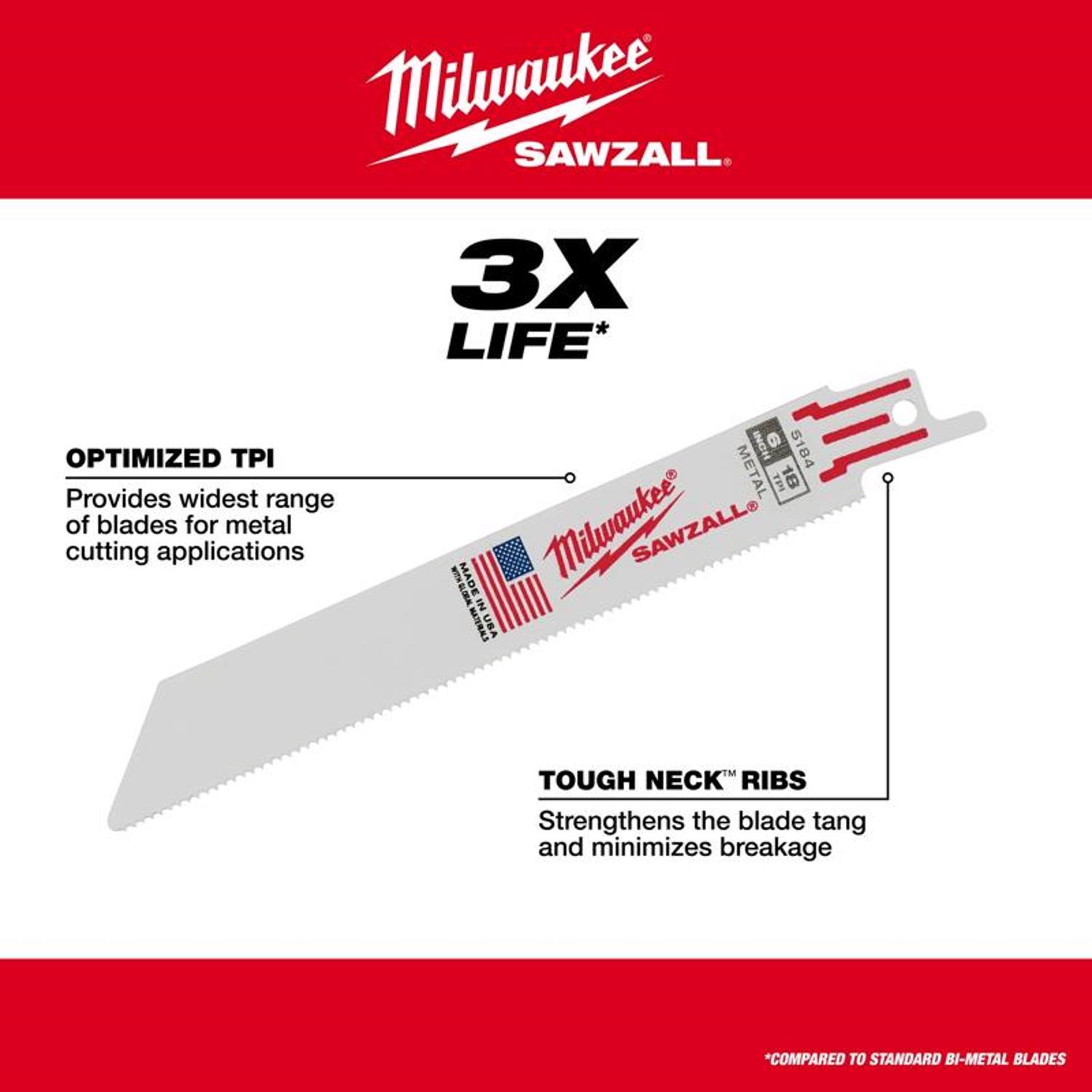 Milwaukee Sawzall 6 in. Bi-Metal Double Duty Upgrade Reciprocating Saw Blade 24 TPI 5 pk