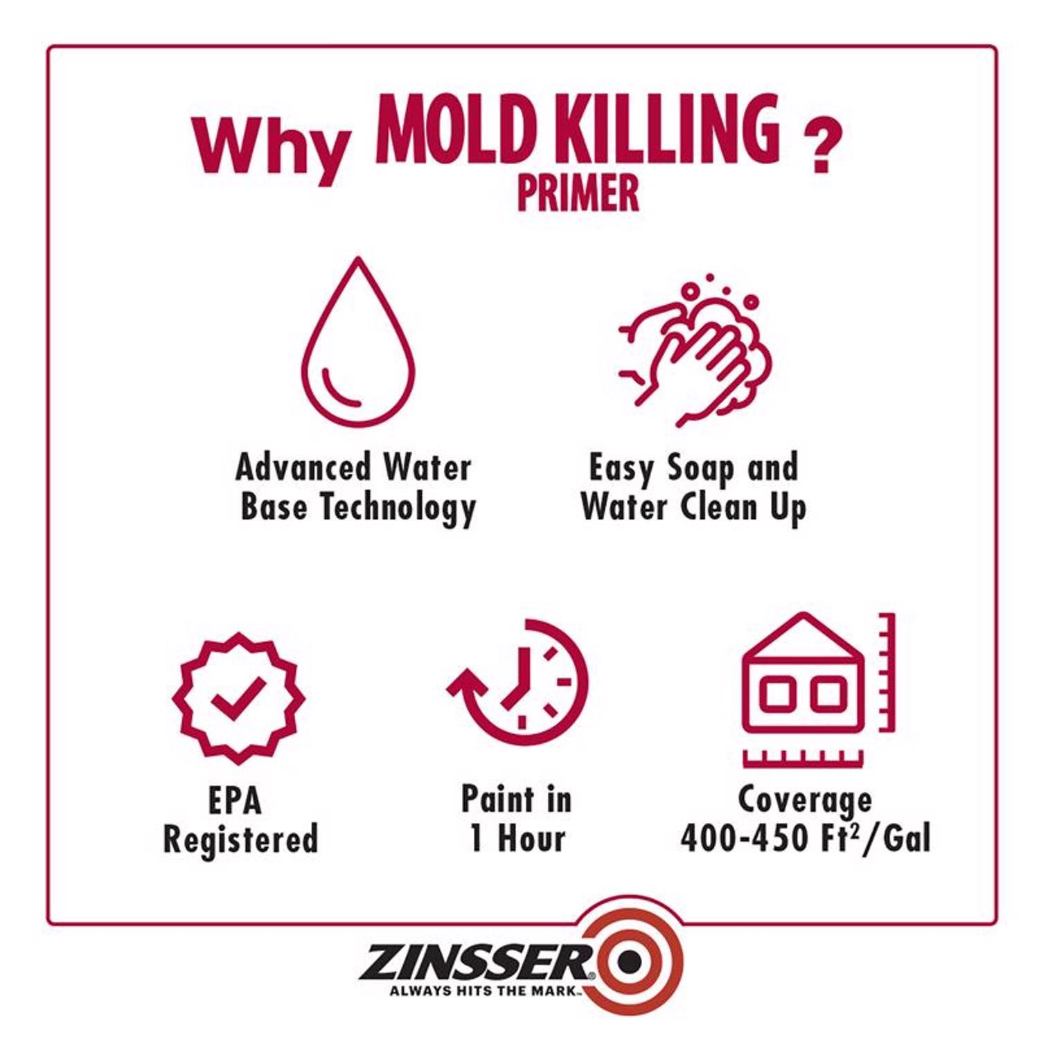 Zinsser White Water-Based Acrylic Mold Killing Primer 1 qt