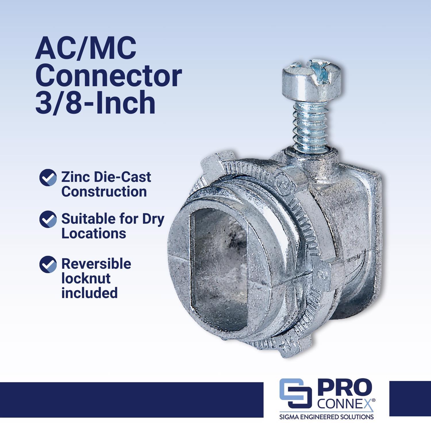 Sigma Engineered Solutions ProConnex 3/8 in. D Die-Cast Zinc Flex Connector For AC and MC 100 pk