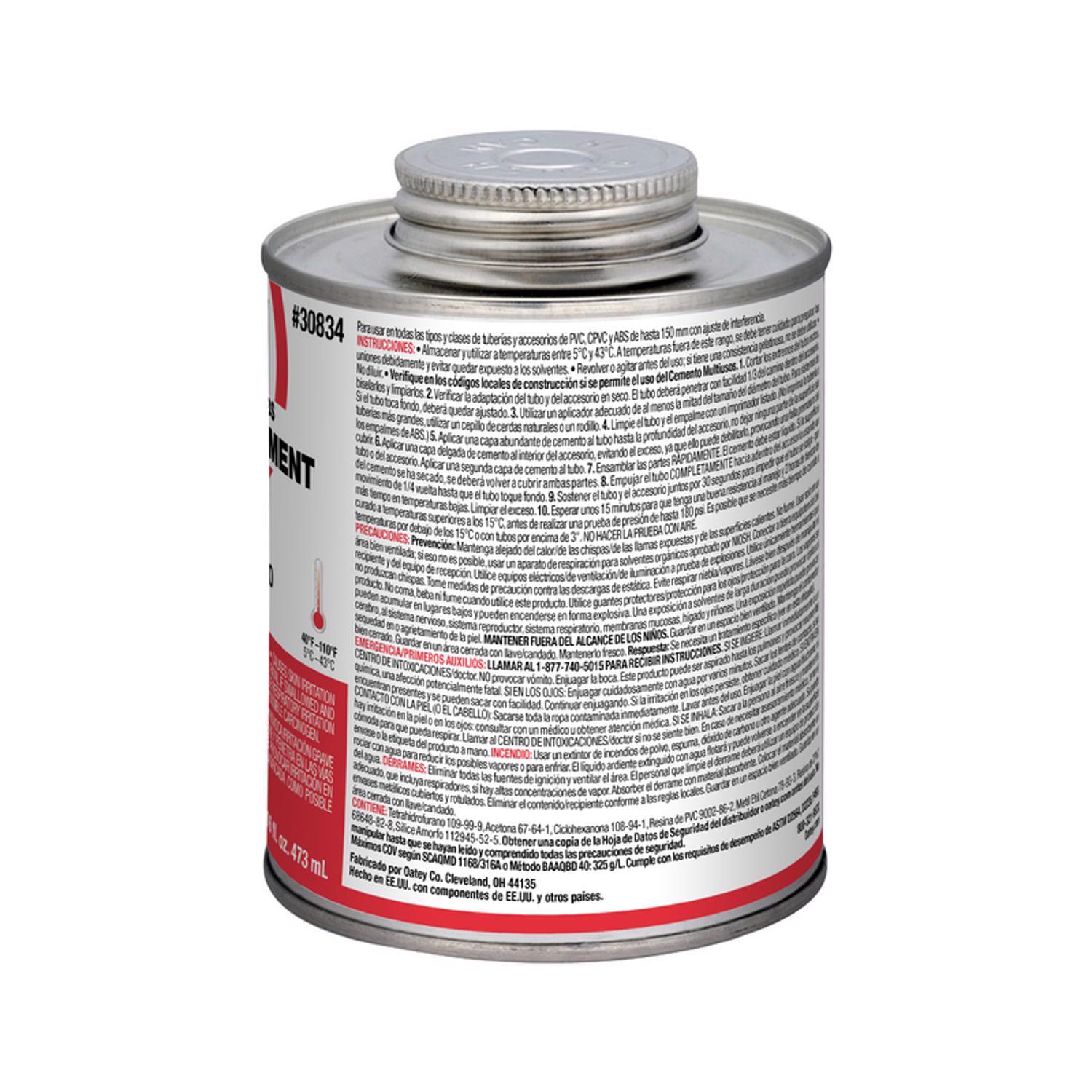 Oatey Clear All-Purpose Cement For ABS/CPVC/PVC 16 oz
