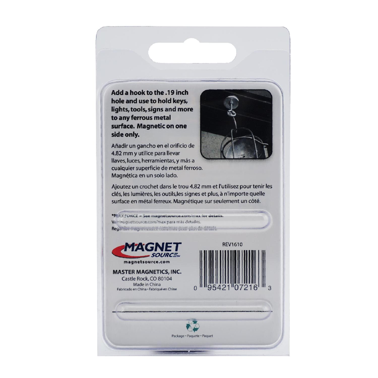 Magnet Source.283 in. L X 1.42 in. W Silver Round Base Magnet 16 lb. pull 1 pc