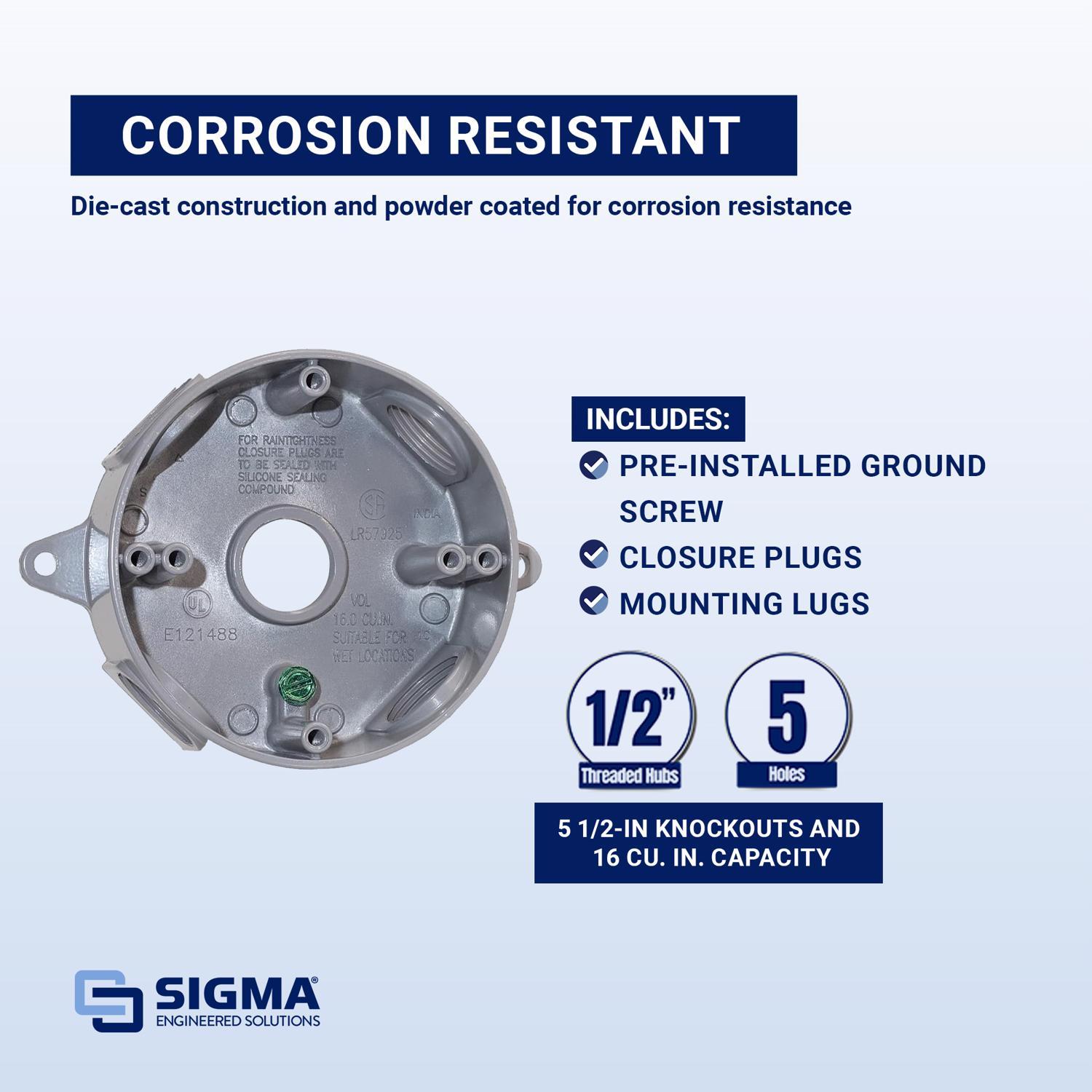Sigma Engineered Solutions New Work 16 cu in Round Die-Cast Metal Weatherproof Box Gray