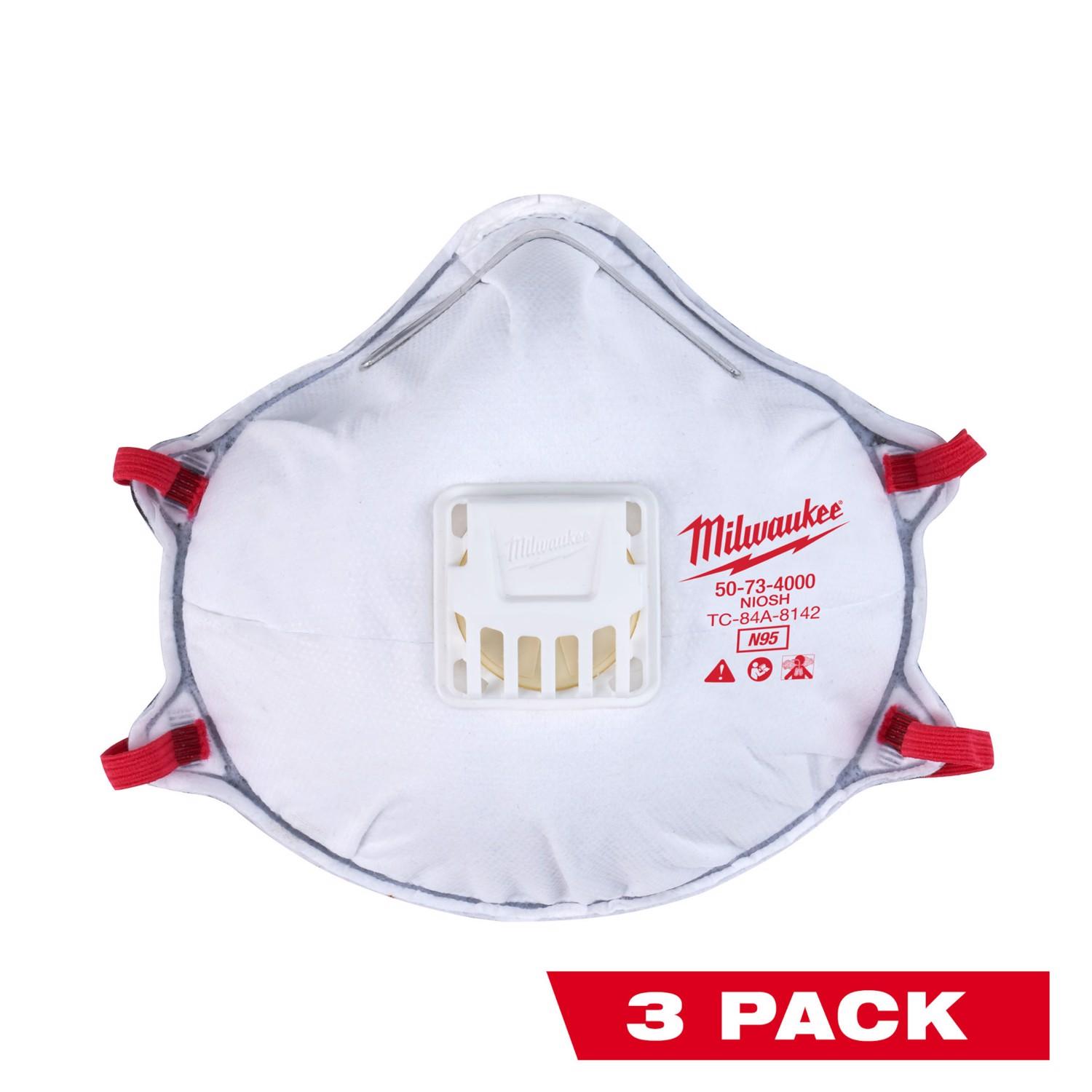 Milwaukee N95 Multi-Purpose Respirator with Gasket Valved White One Size Fits All 3 pk