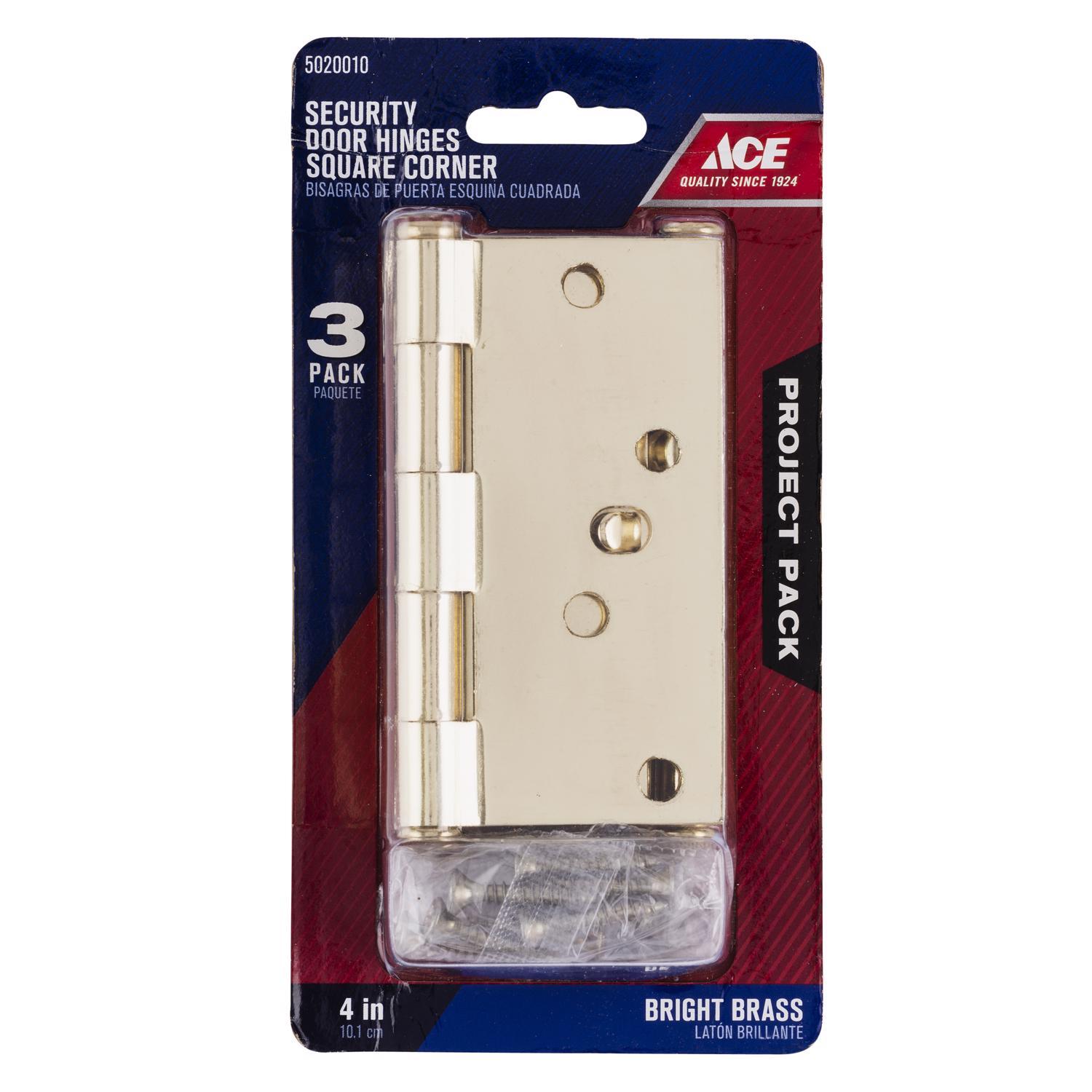 Ace 4 in. L Bright Brass Residential Door Hinge 3 pk