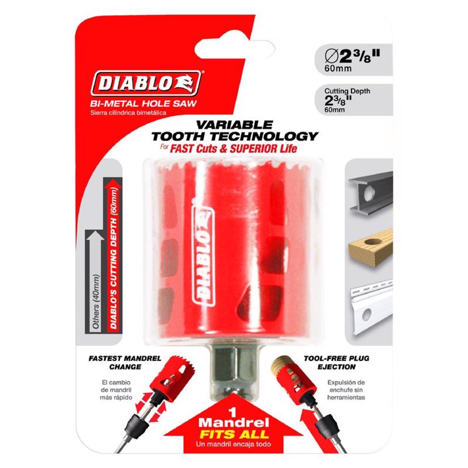 Diablo Snap-Lock Plus 2-3/8 in. Bi-Metal 2-3/8 in. L Hole Saw Arbor Included