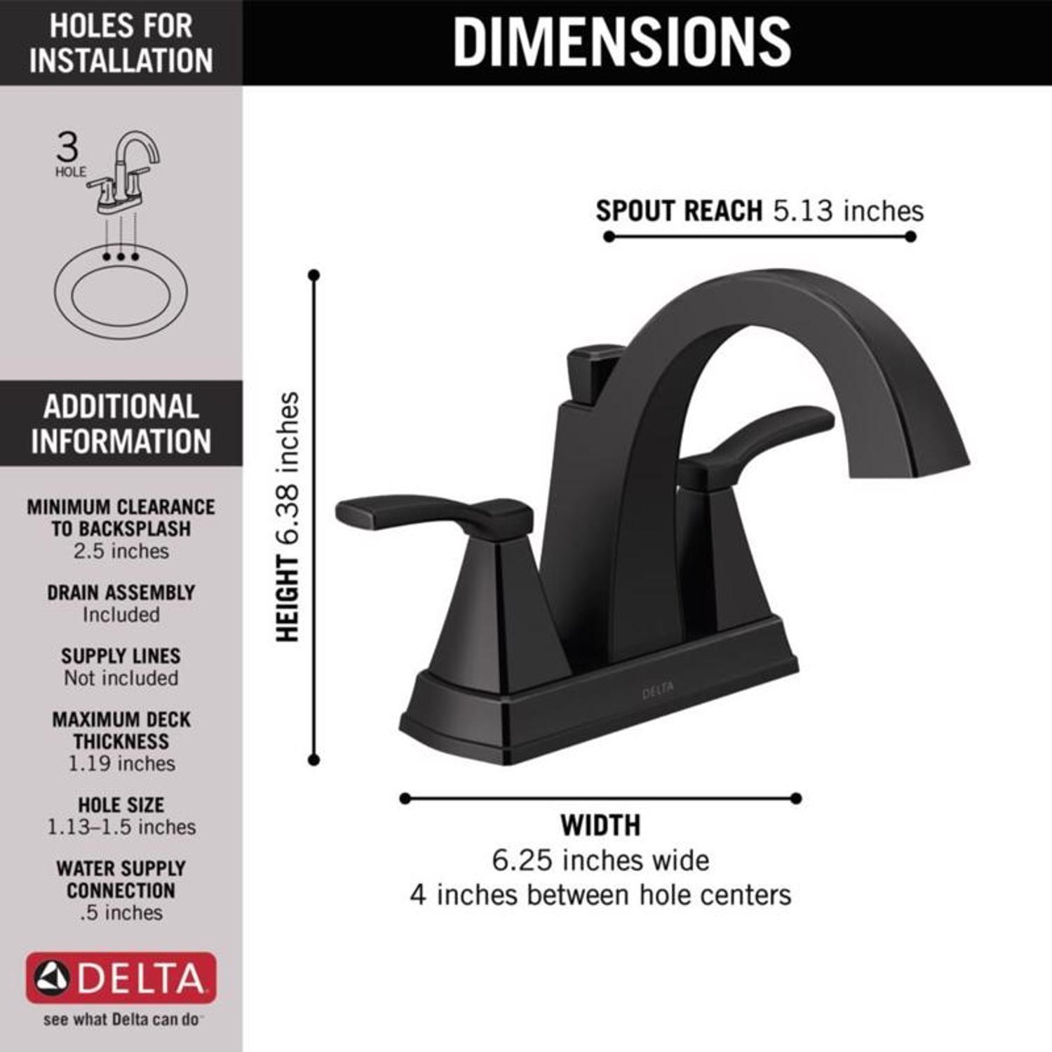 Delta Flynn Matte Black Traditional Centerset Bathroom Sink Faucet 4 in.