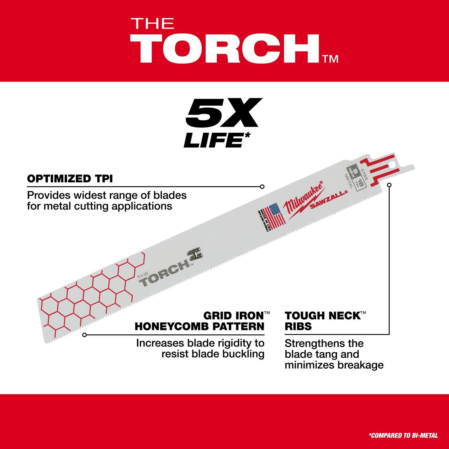 Milwaukee The Torch 6 in. Bi-Metal Reciprocating Saw Blade 18 TPI 5 pk
