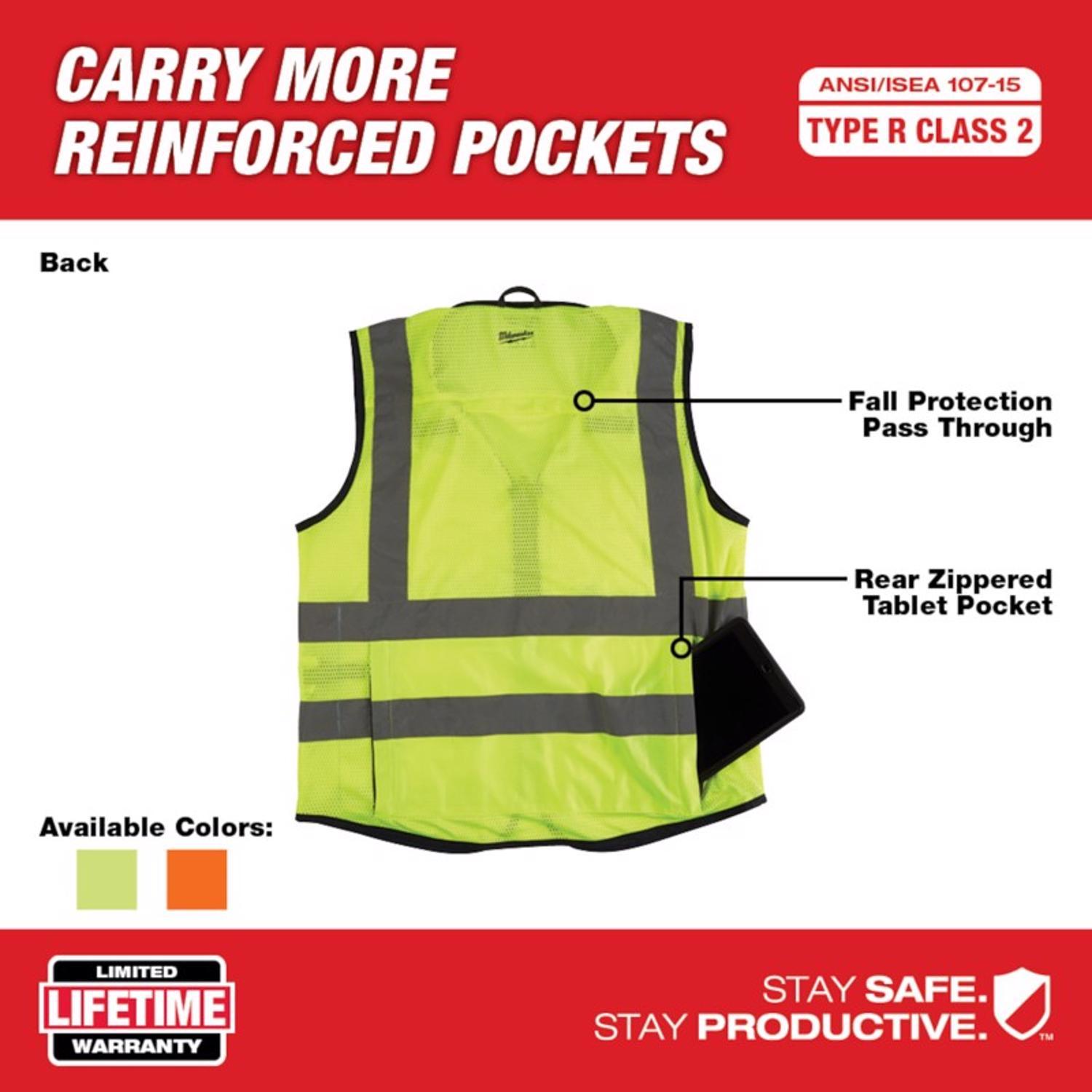 Milwaukee Class 2 with 15 Pockets Performance Safety Vest High Visibility Yellow L/XL