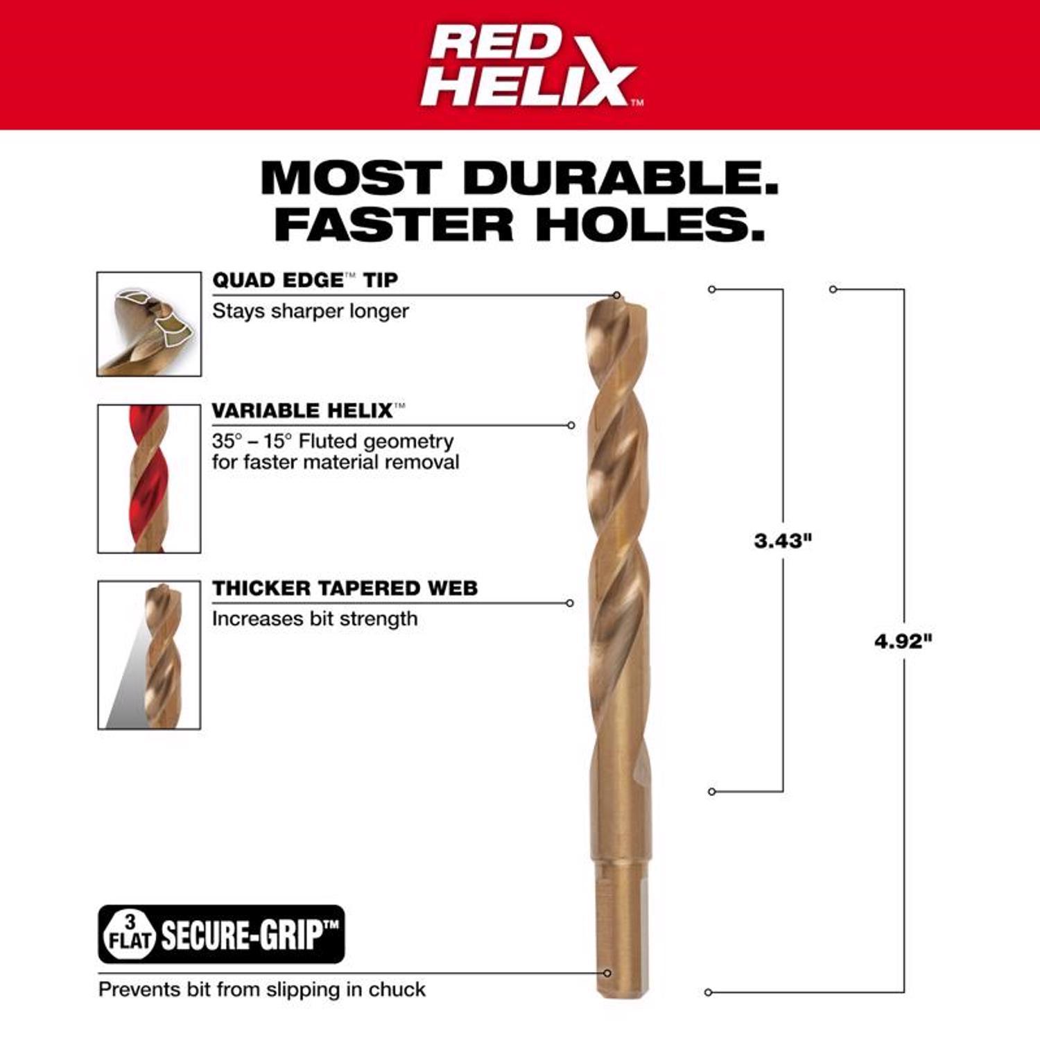 Milwaukee Red Helix 7/16 in. X 5.12 in. L Cobalt Thunderbolt Drill Bit 3-Flat Shank 1 pc