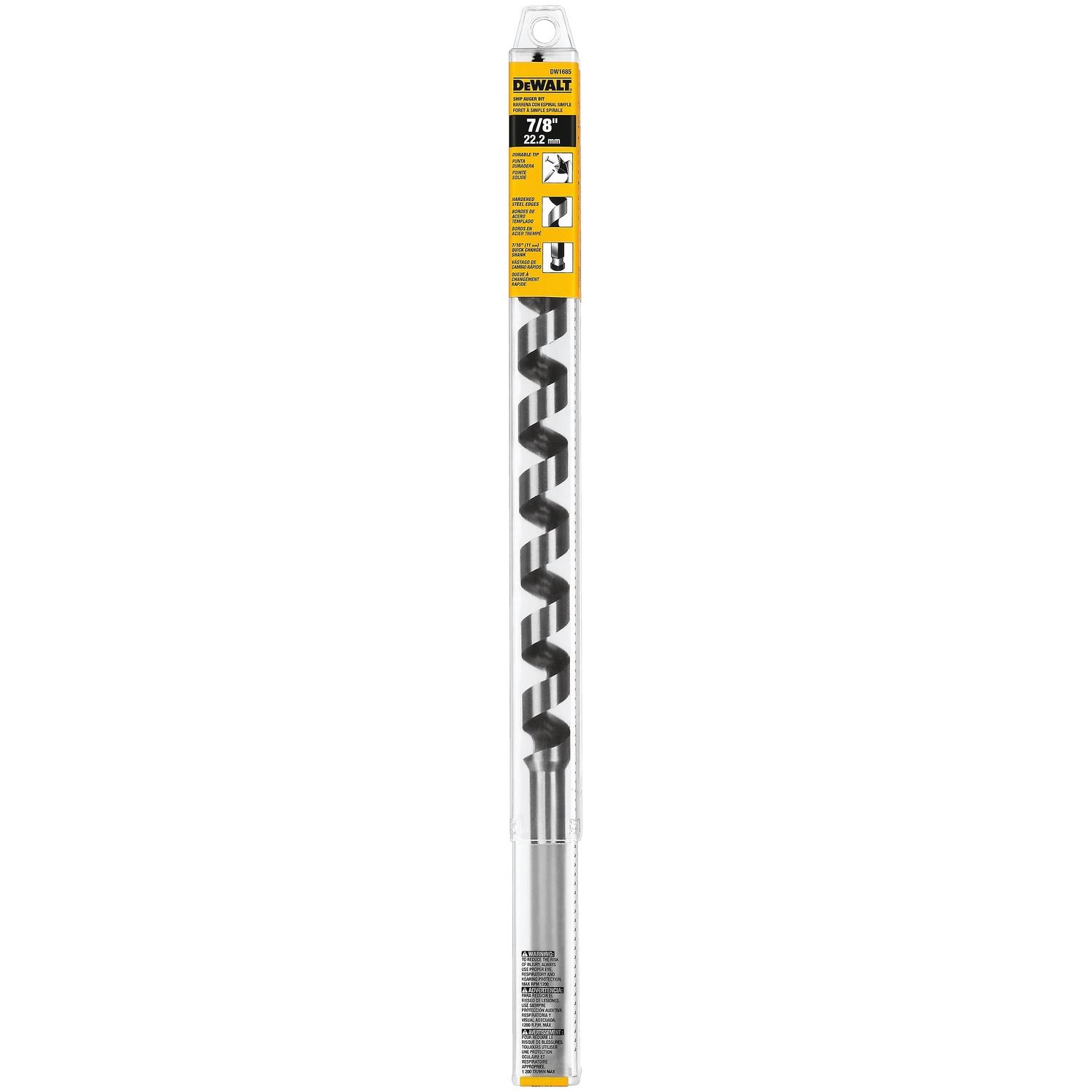DeWalt 7/8 in. D X 17 in. L Power Ship Auger Bit Hardened Alloy Steel 1 pc