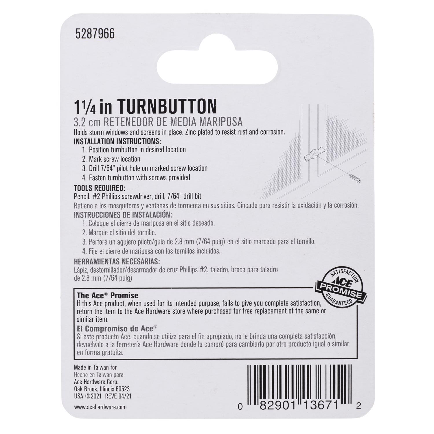 Ace 1-1/4 in. D X 1-1/4 in. L Zinc-Plated Silver Steel Screen/Storm Turn Buttons 4 pk