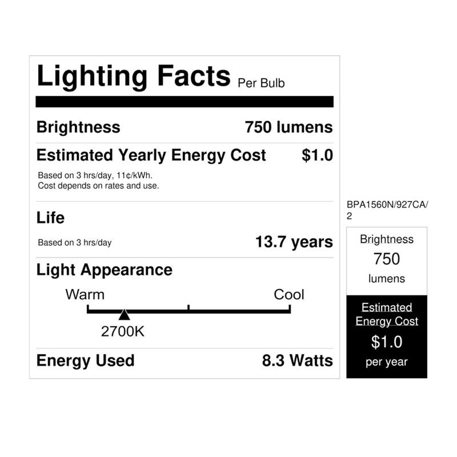 Feit Enhance A15 E17 (Intermediate) LED Bulb Soft White 60 Watt Equivalence 2 pk