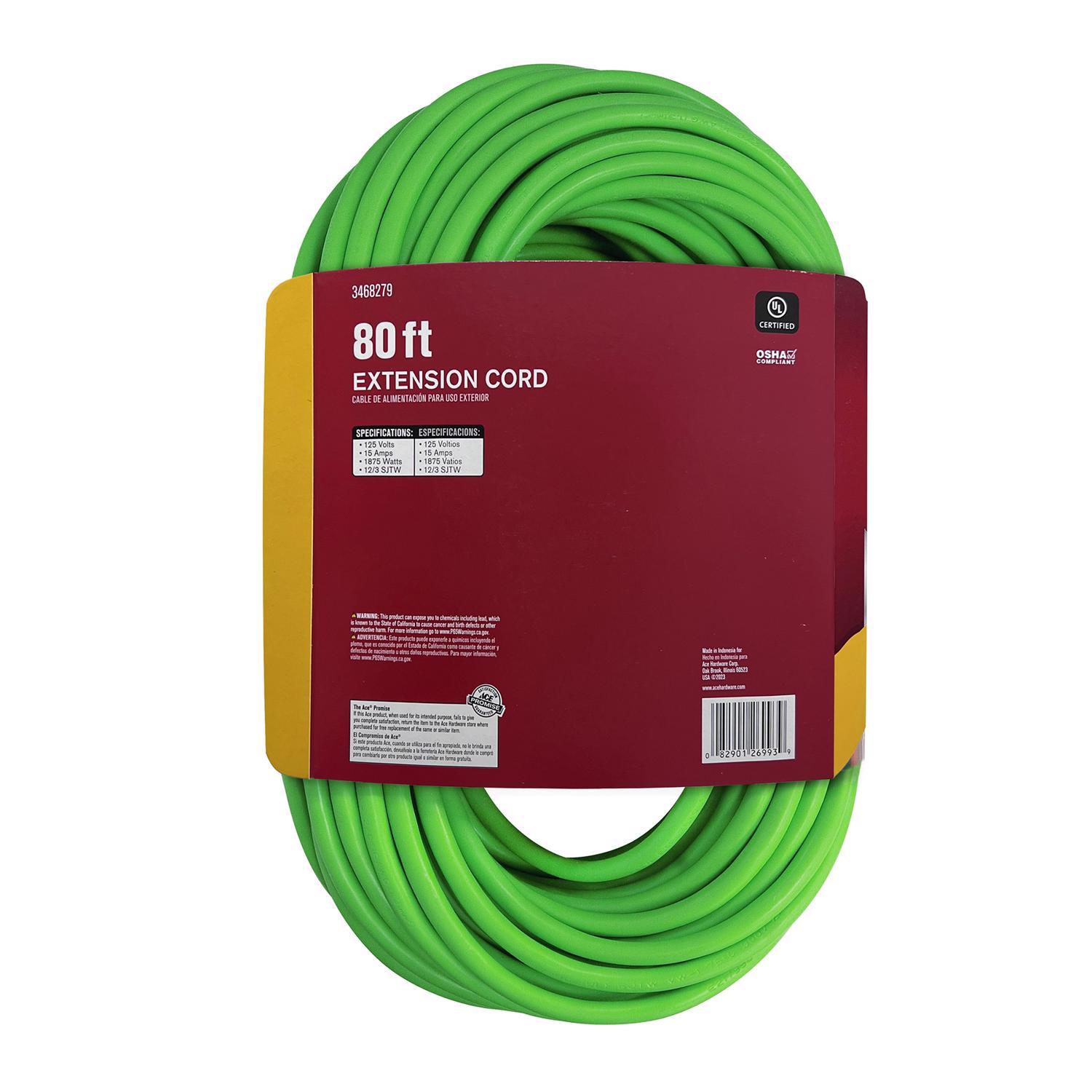 Ace Outdoor 80 ft. L Neon Green Extension Cord 12/3 SJTW