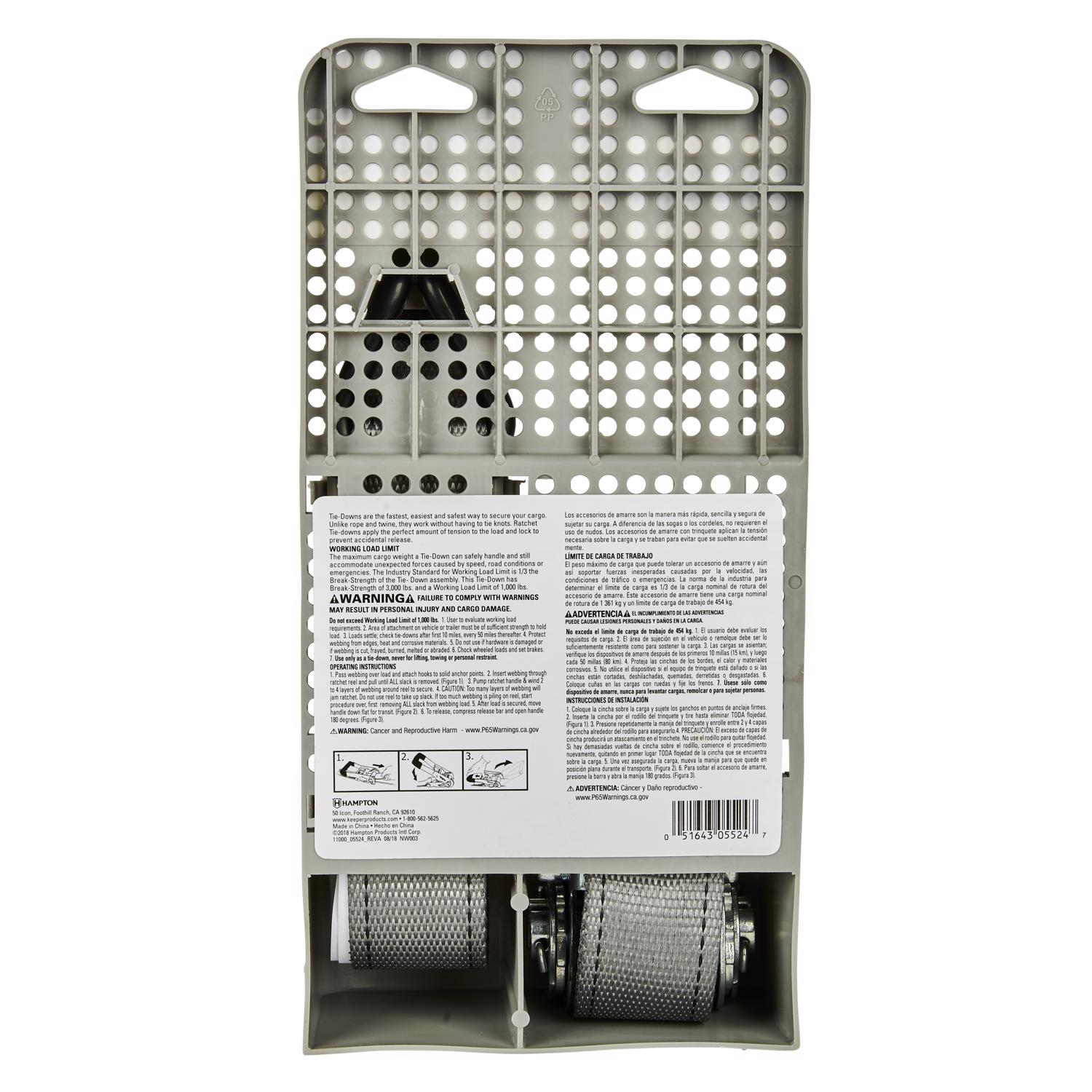 Keeper 1.5 in. W X 14 ft. L Gray Tie Down w/Ratchet 1000 lb 1 pk