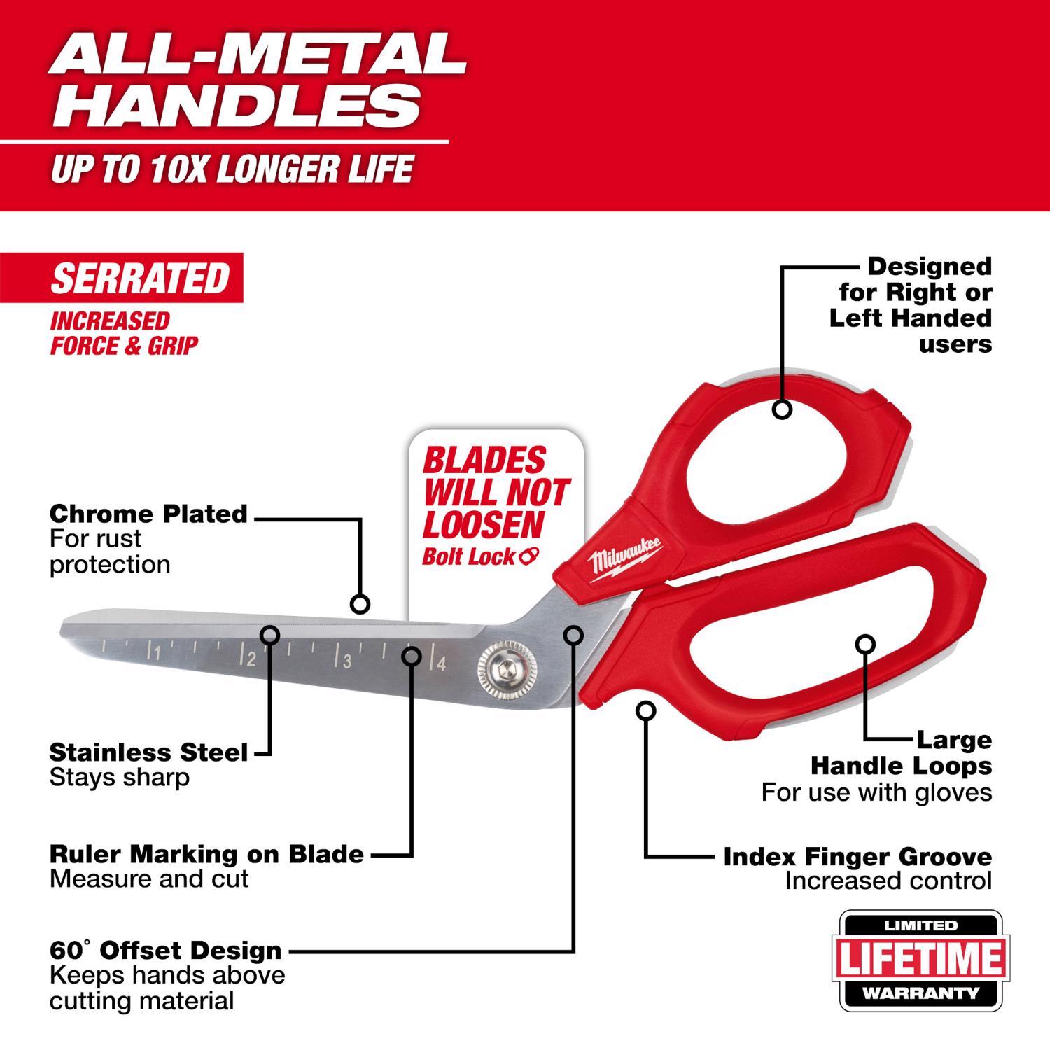 Milwaukee 9.3 in. Iron Carbide Smooth Offset Jobsite Scissors 1 pc