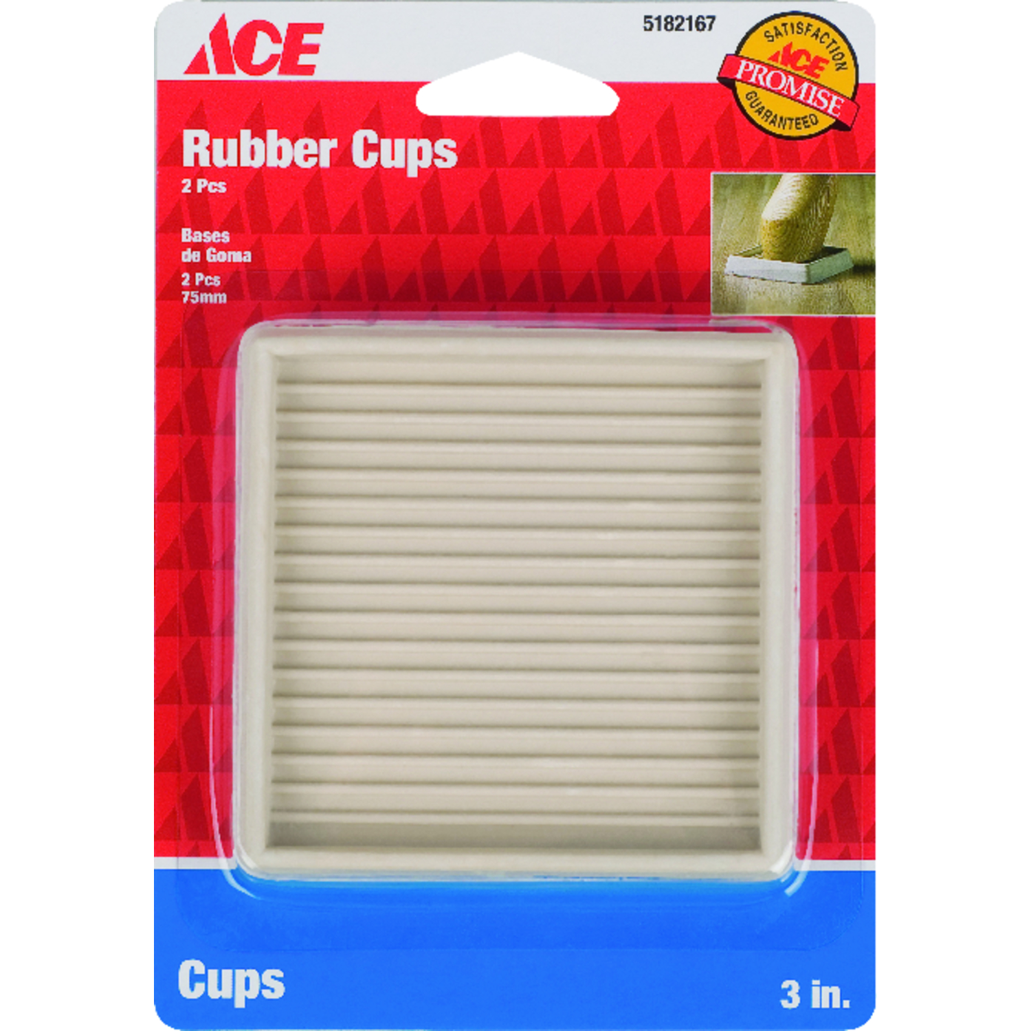Ace Rubber Caster Cup White Square 3 in. W X 3 in. L 1 pk