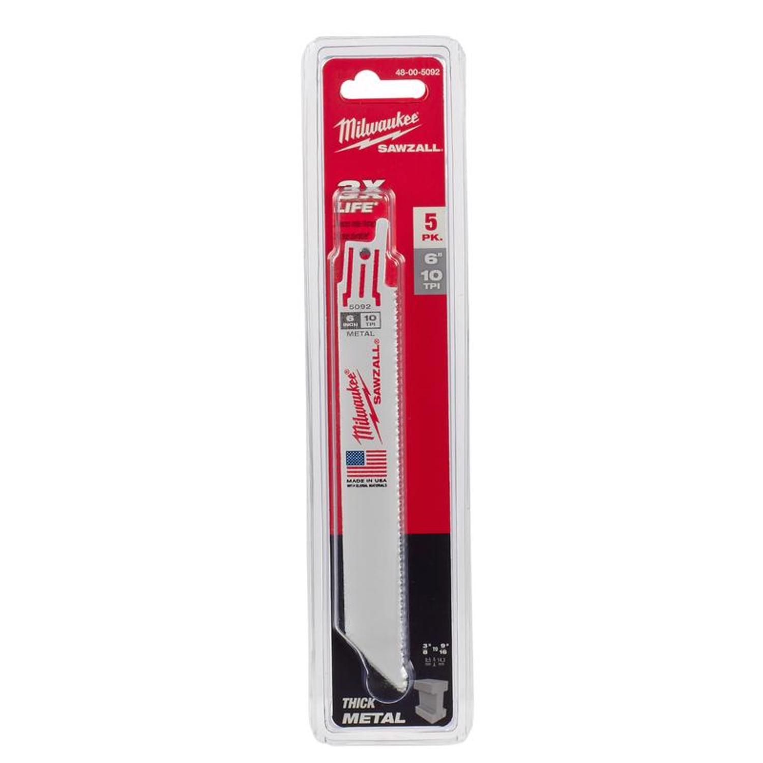 Milwaukee Sawzall 6 in. Bi-Metal Double Duty Upgrade Reciprocating Saw Blade 10 TPI 5 pk