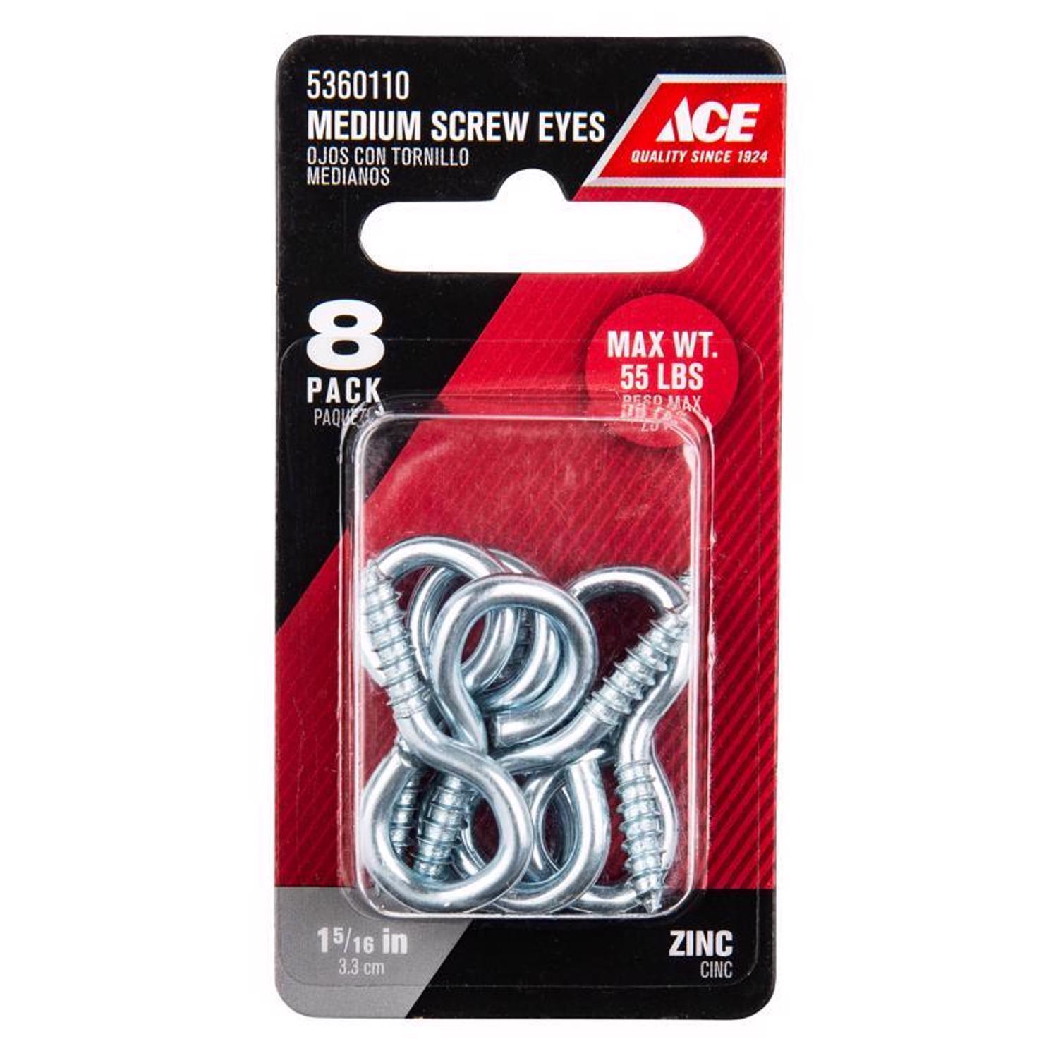 Ace 5/32 in. D X 1-5/16 in. L Zinc-Plated Steel Screw Eye 55 lb. cap. 8 pk
