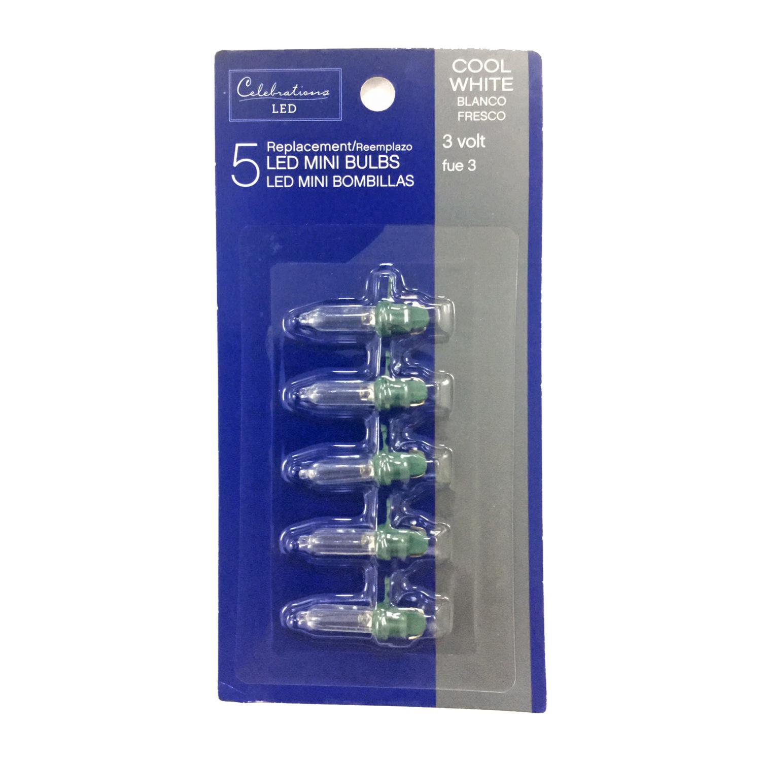 Celebrations Blue LED Mini Cool White 5 ct Replacement Christmas Light Bulbs