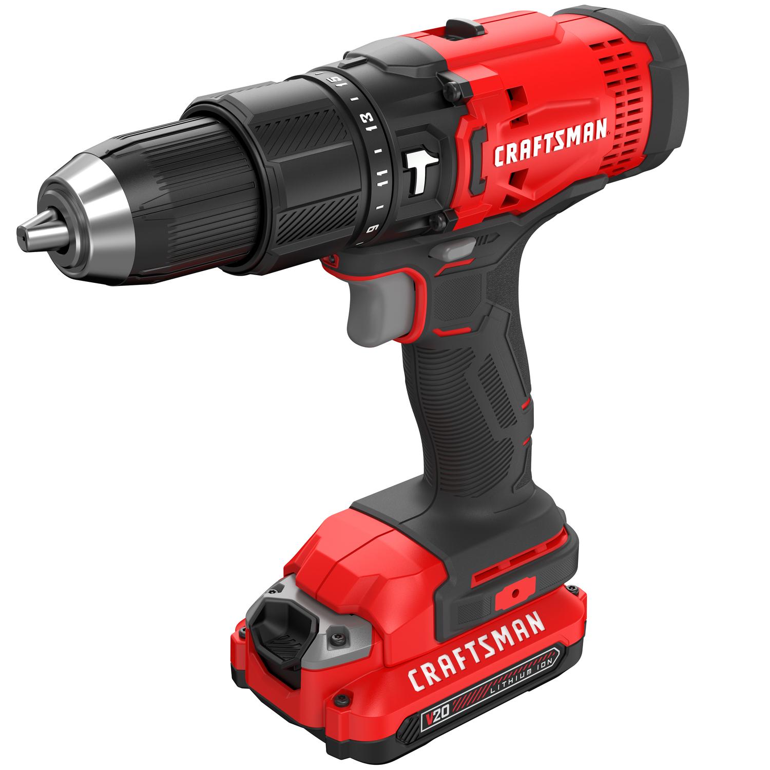 CRAFTSMAN V20 1/2 in. Brushed Cordless Hammer Drill Kit (Battery & Charger)