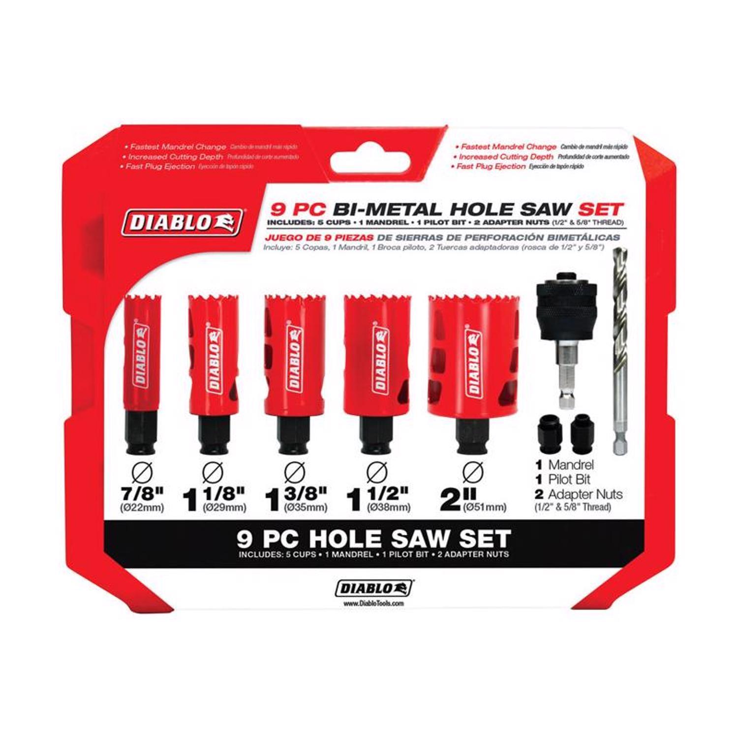 Diablo Snap-Lock Plus Bi-Metal Diablo Mandrel 2-3/8 in. L Hole Saw Kit Arbor Included