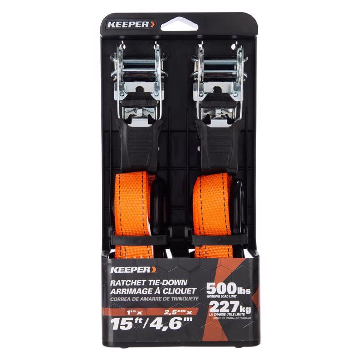 Keeper 1 in. W X 15 ft. L Orange Tie Down w/Ratchet 500 lb 2 pk