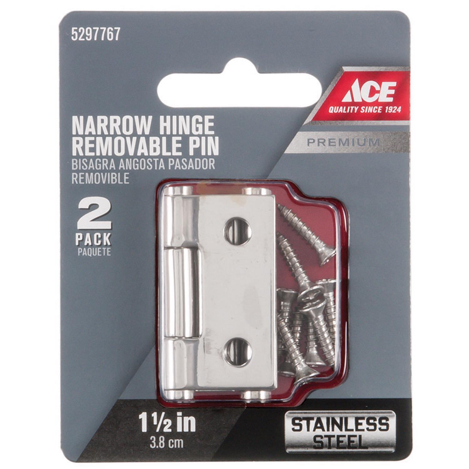 Ace.95 in. W X 1-1/2 in. L Stainless Steel Silver Stainless Steel Narrow Hinge 2 pk