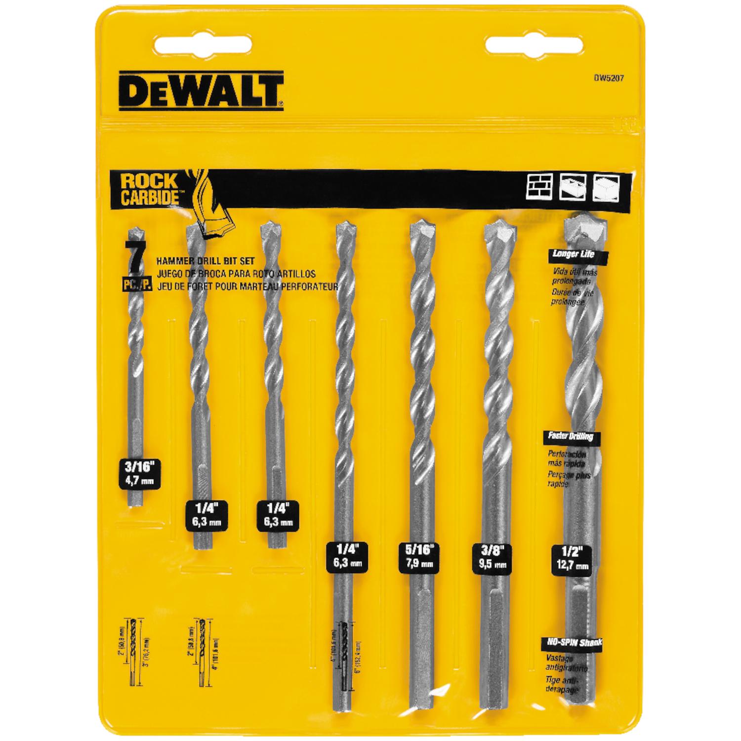 DEWALT Rapid Load Carbide Masonry Drill Bit Set 3-Flat Shank 7 pc