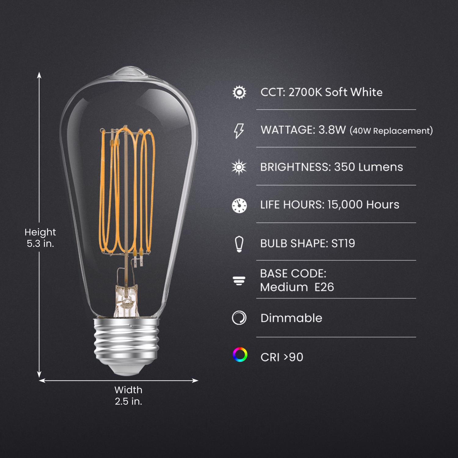 Feit ST19 E26 (Medium) Filament LED Bulb Soft White 40 Watt Equivalence 2 pk