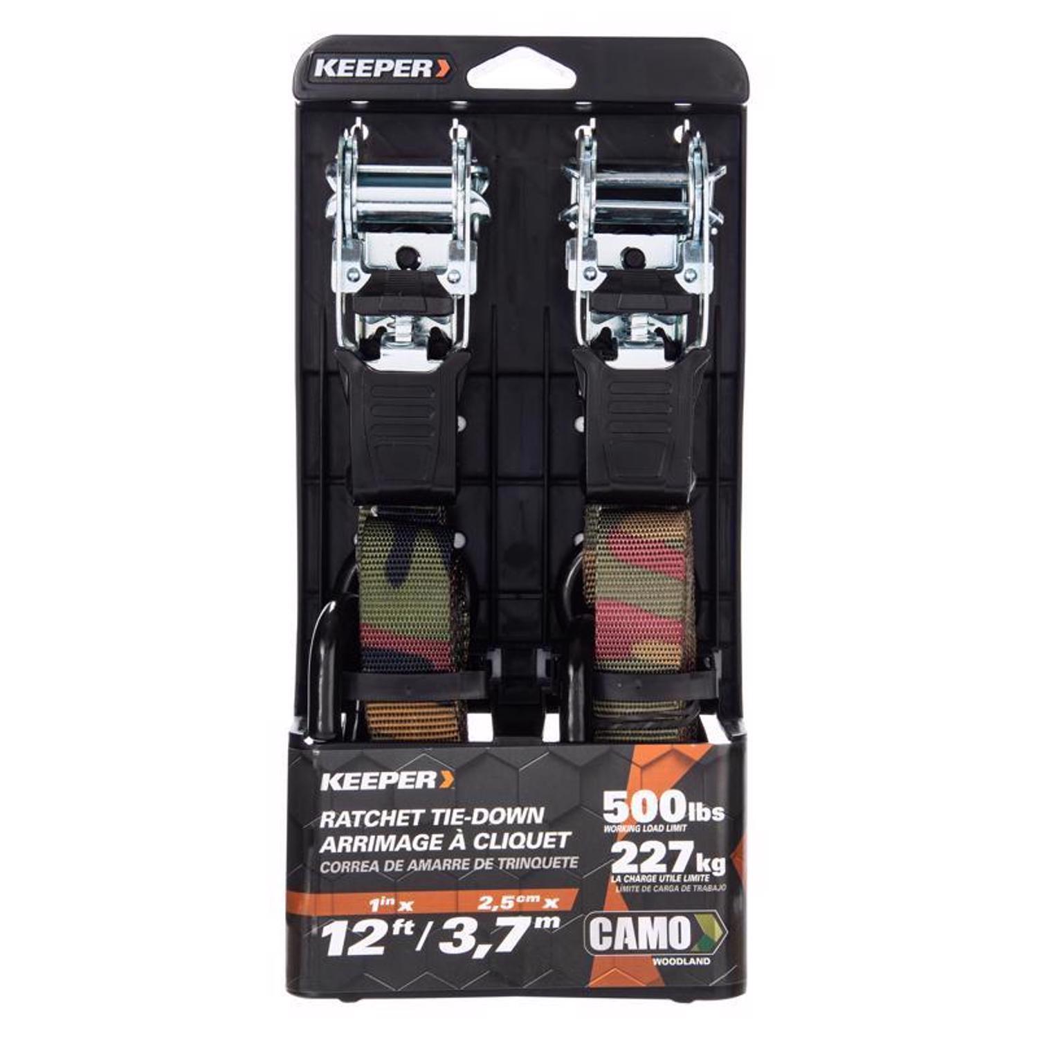 Keeper 1 in. W X 12 ft. L Camo Tie Down w/Ratchet 500 lb 2 pk