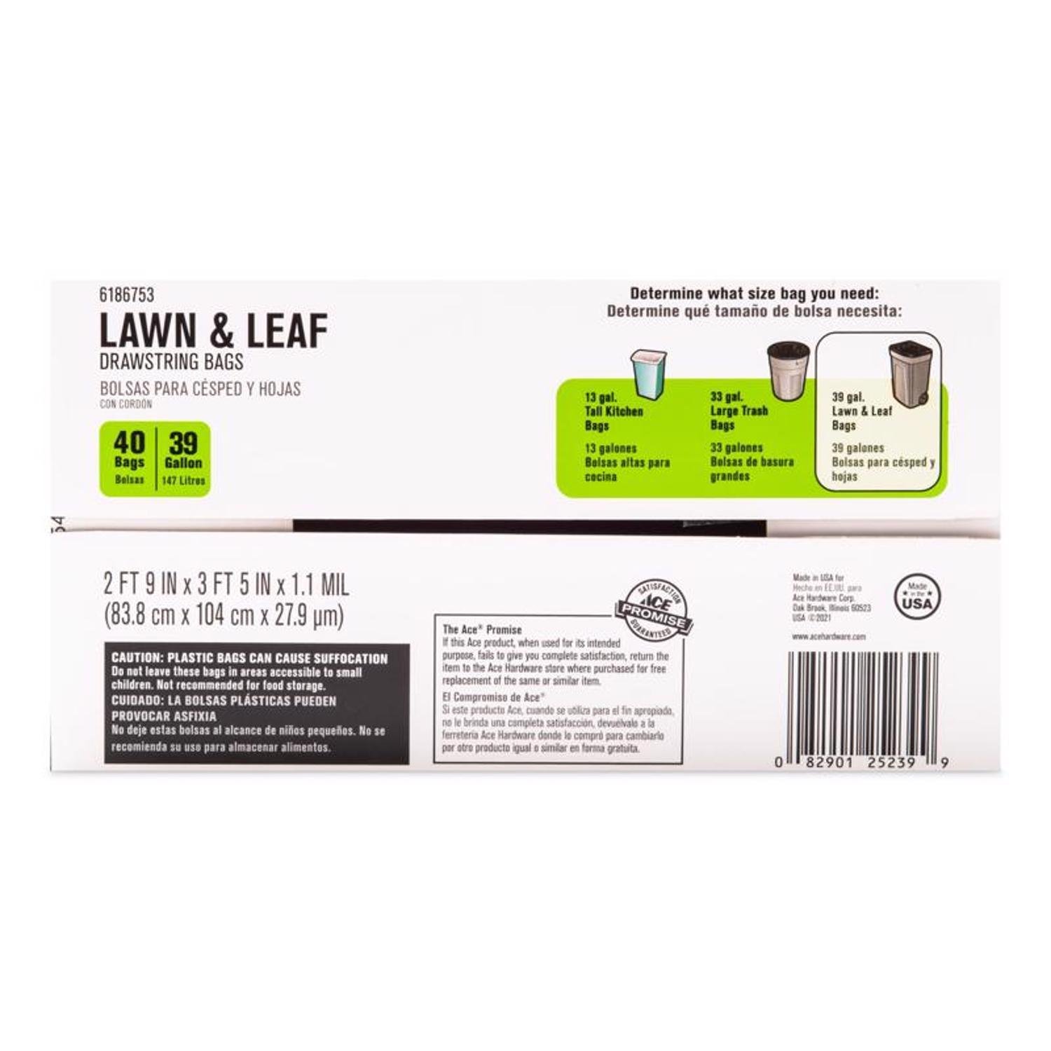 Ace 39 gal Lawn & Leaf Bags Drawstring 1 pk