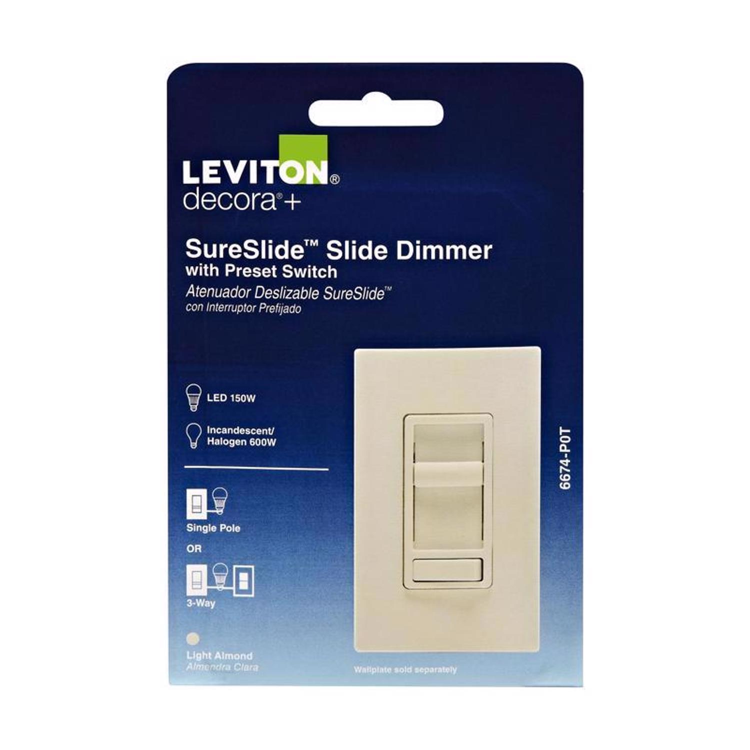 Leviton SureSlide Light Almond 600 W Preset Slide Dimmer Switch 1 pk