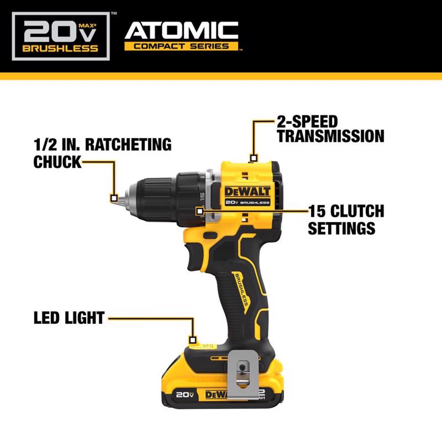 DEWALT 20V MAX Atomic 1/2 in. Brushless Cordless Drill/Driver Kit (Battery & Charger)