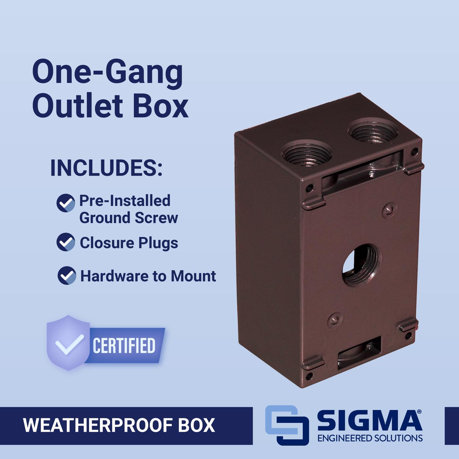Sigma Engineered Solutions New Work 18 cu in Rectangle Die-Cast Metal 1 gang Weatherproof Box Bronze