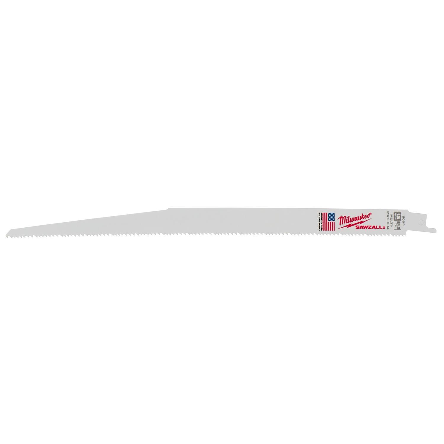 Milwaukee Sawzall 12 in. Bi-Metal Thin Kerf Reciprocating Saw Blade 8/12 TPI 5 pk