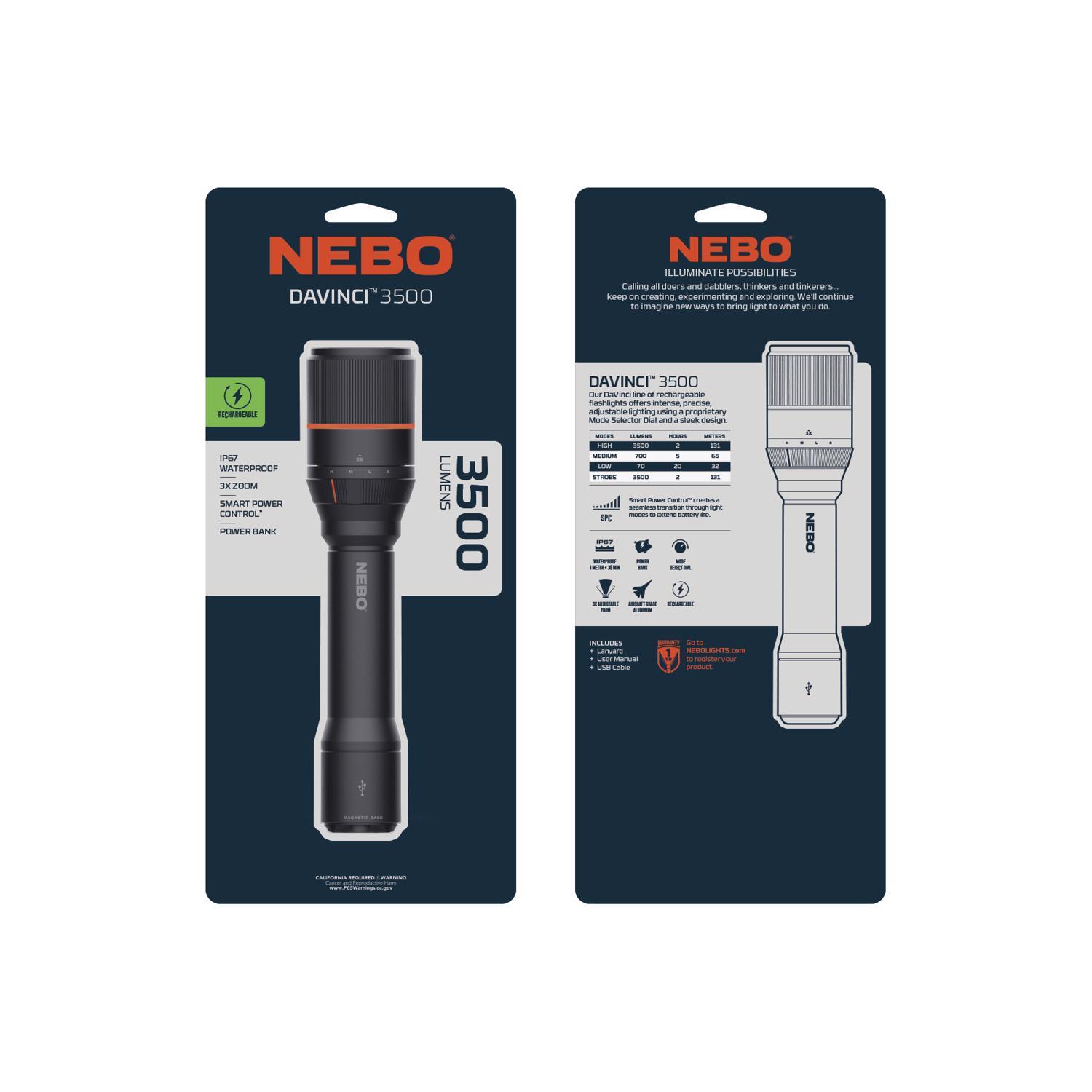 NEBO Davinci 3500 lm Black LED Rechargeable Rechargeable Flashlight 21700 Battery