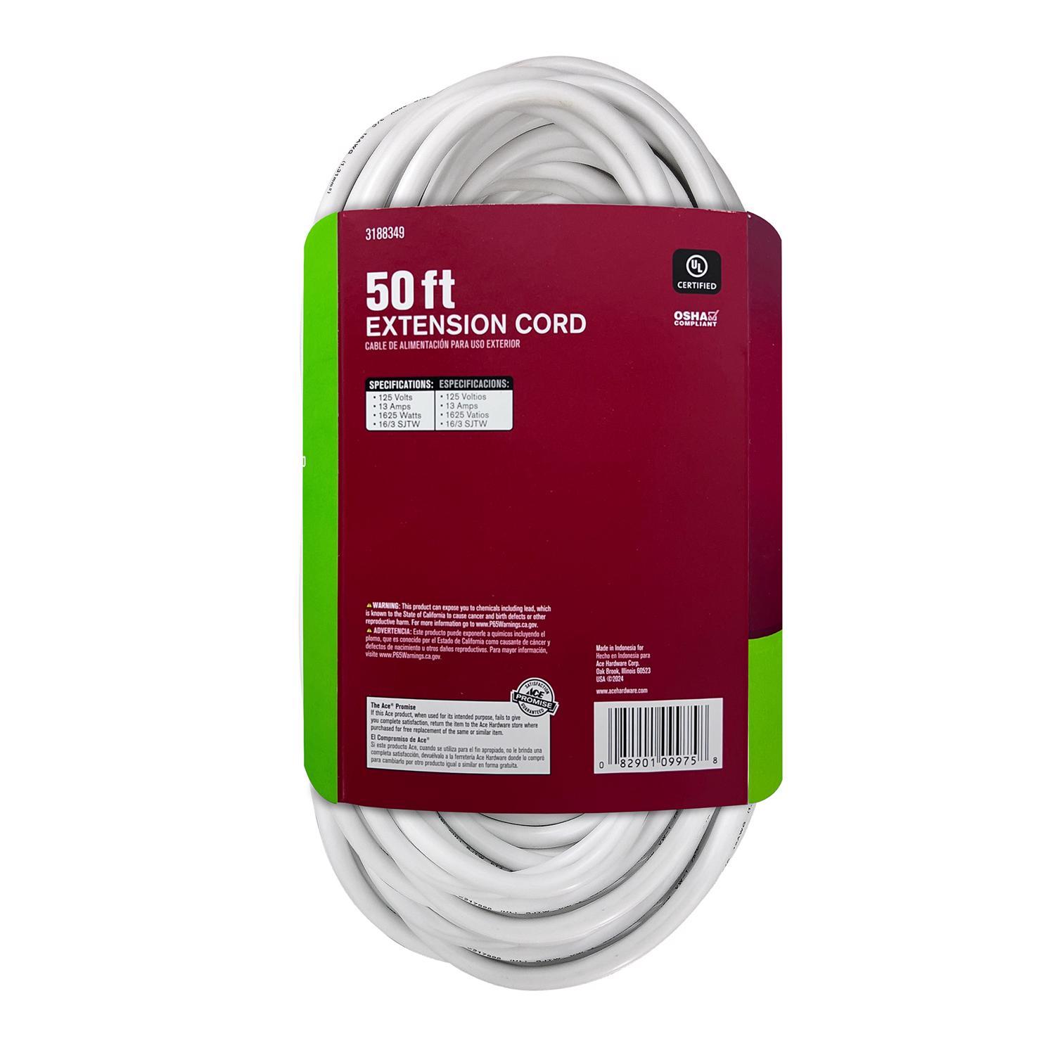 Ace Outdoor 50 ft. L White Extension Cord 16/3 SJTW