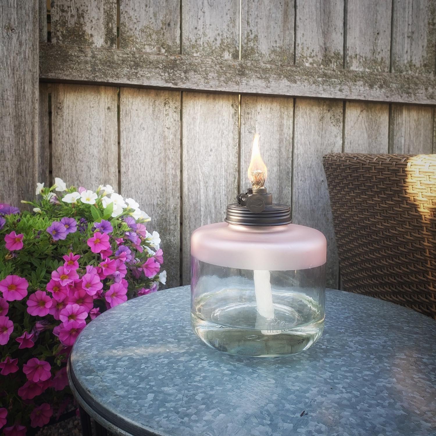 TIKI Adjustable Flame Pink Glass 6.5 in. Tabletop Torch 1 pc