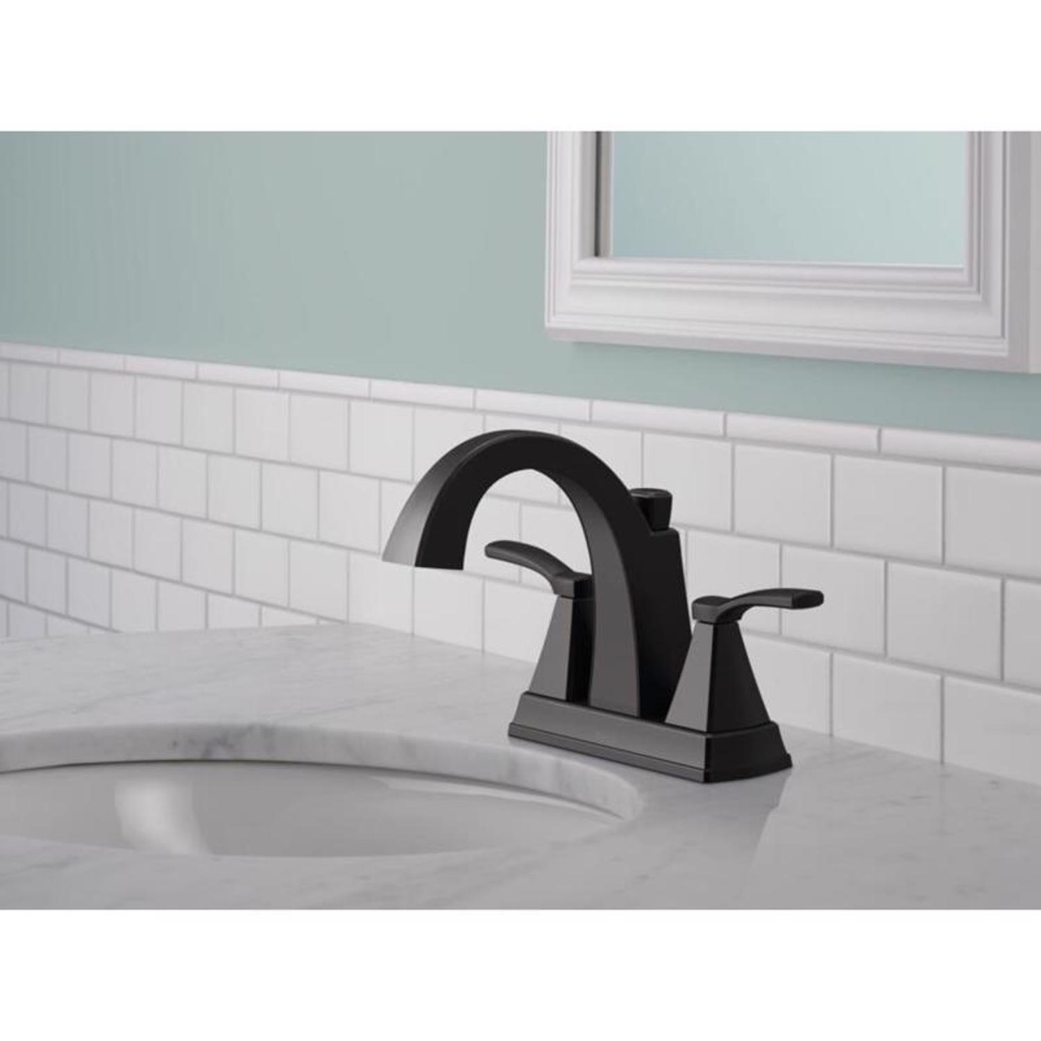 Delta Flynn Matte Black Traditional Centerset Bathroom Sink Faucet 4 in.