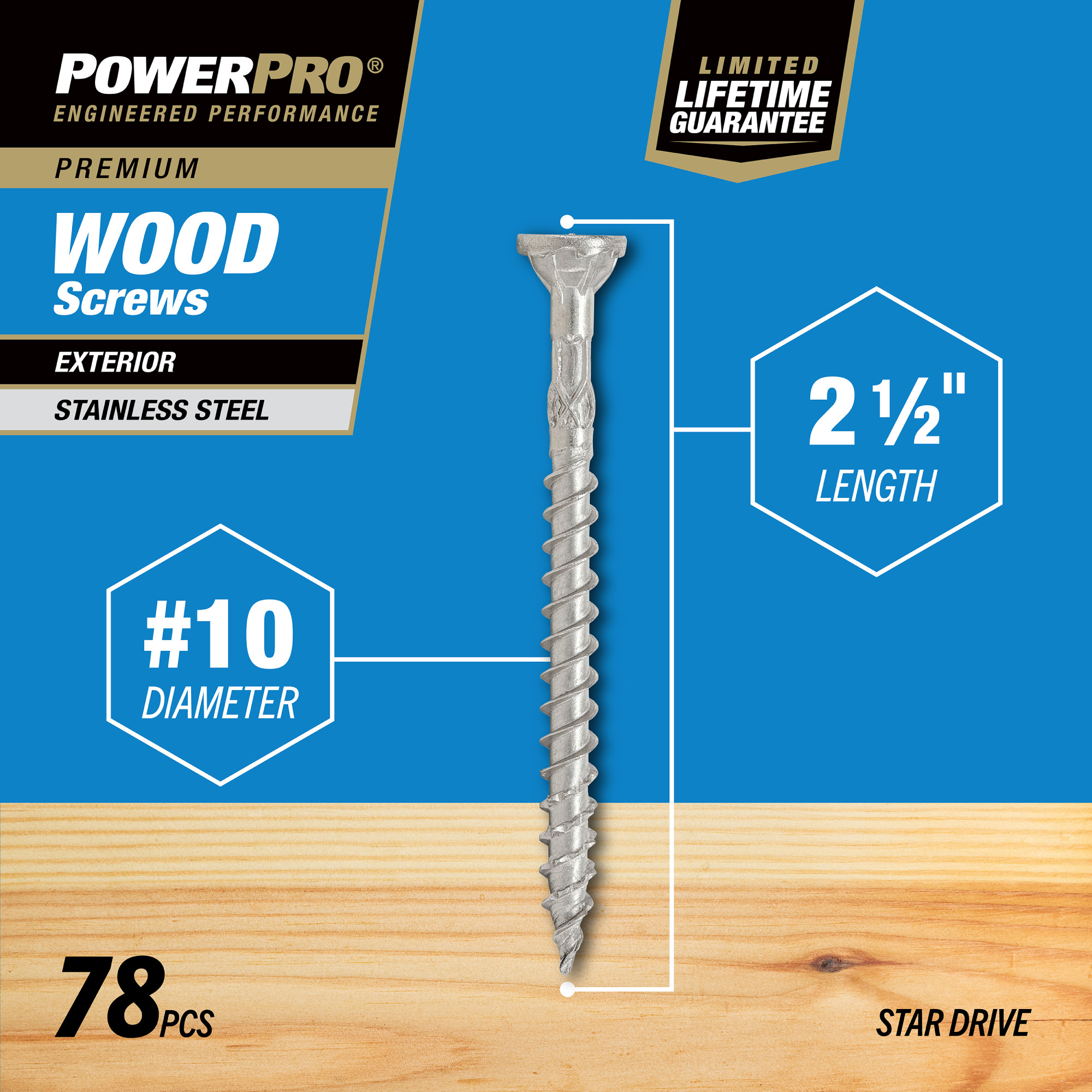 Power Pro Premium 305 Stainless Steel Wood Screws (#10 x 2-1/2 in.) - 78 pc
