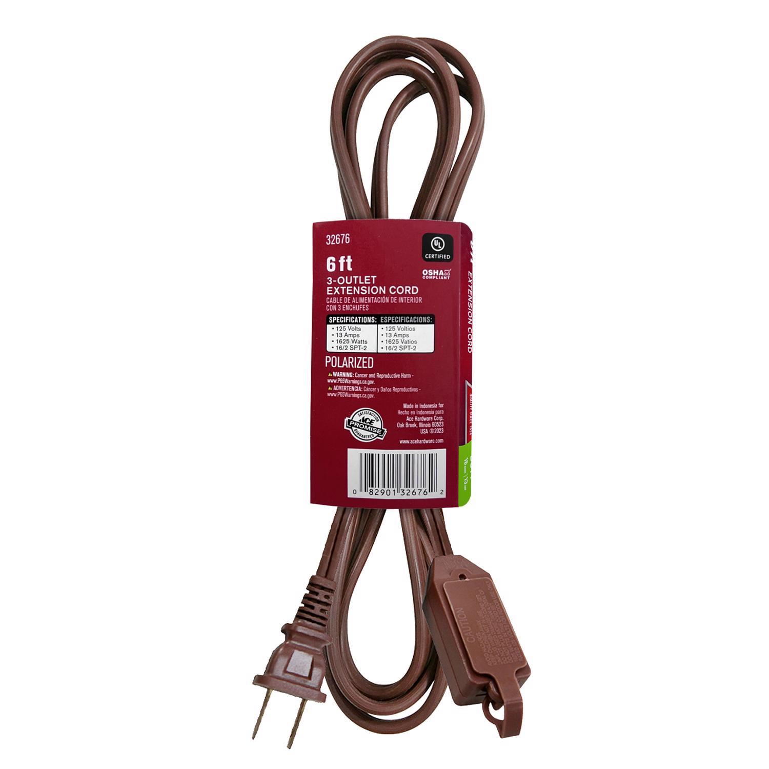 Ace Indoor 6 ft. L Brown Extension Cord 16/2 SPT-2