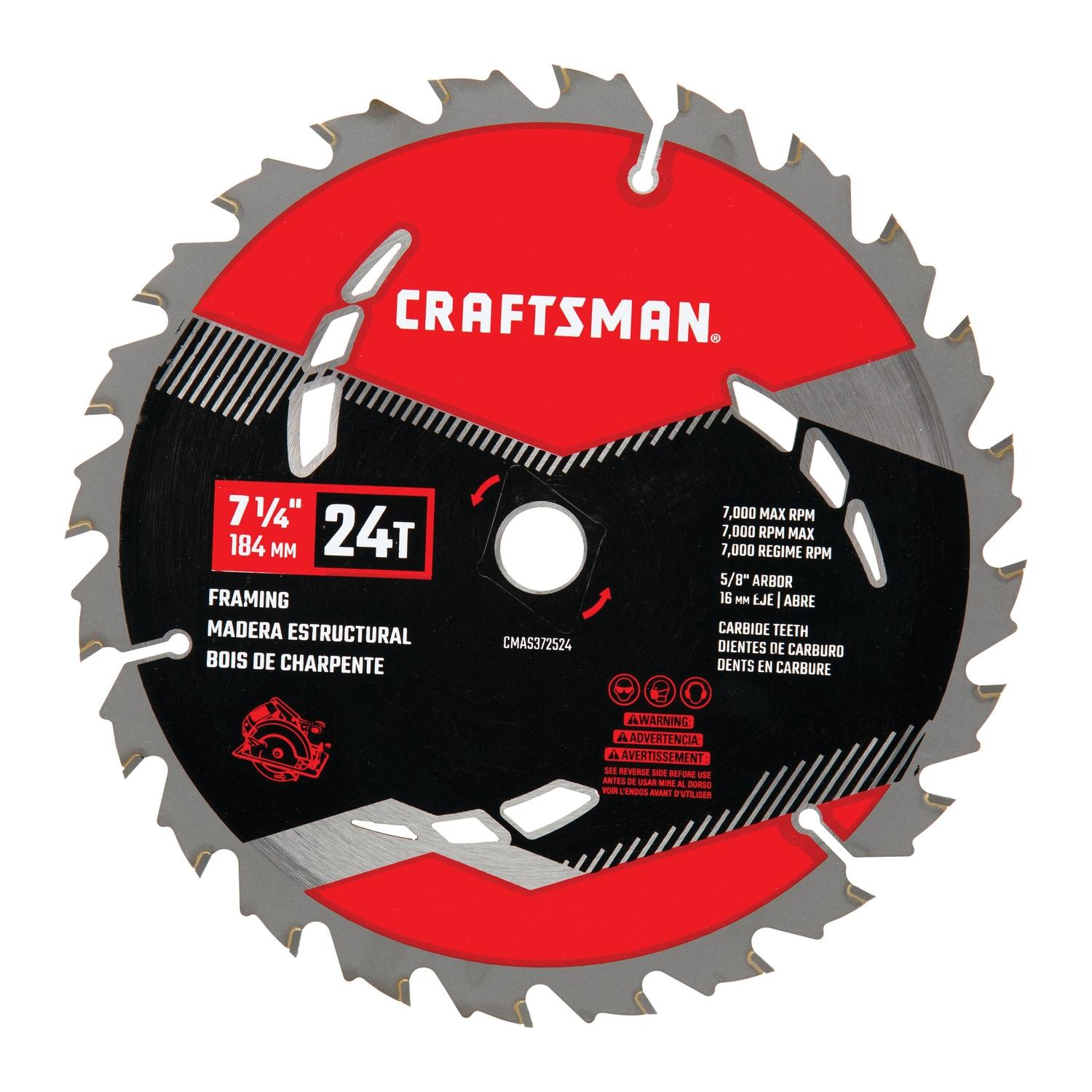 CRAFTSMAN 7-1/4 in. D X 5/8 in. High Performance Carbide Circular Saw Blade 24 teeth 1 pk