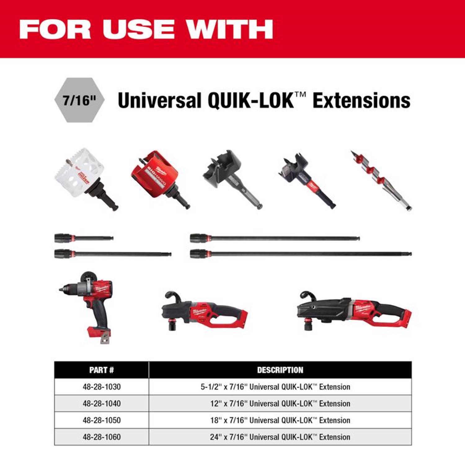 Milwaukee Quik-Lok 12 in. Alloy Steel Drill Bit Extension 7/16 in. Hex Shank 1 pc