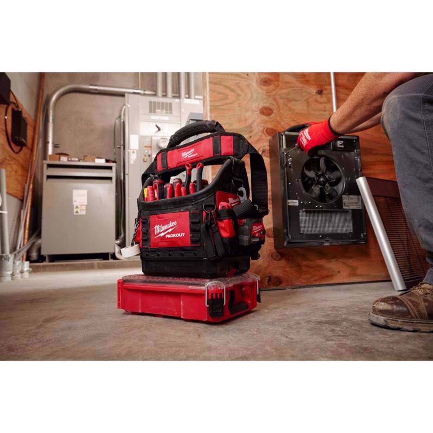 Milwaukee Packout 9.75 in. W X 19 in. H Ballistic Structured Tool Tote 35 pocket Black/Red 1 pc