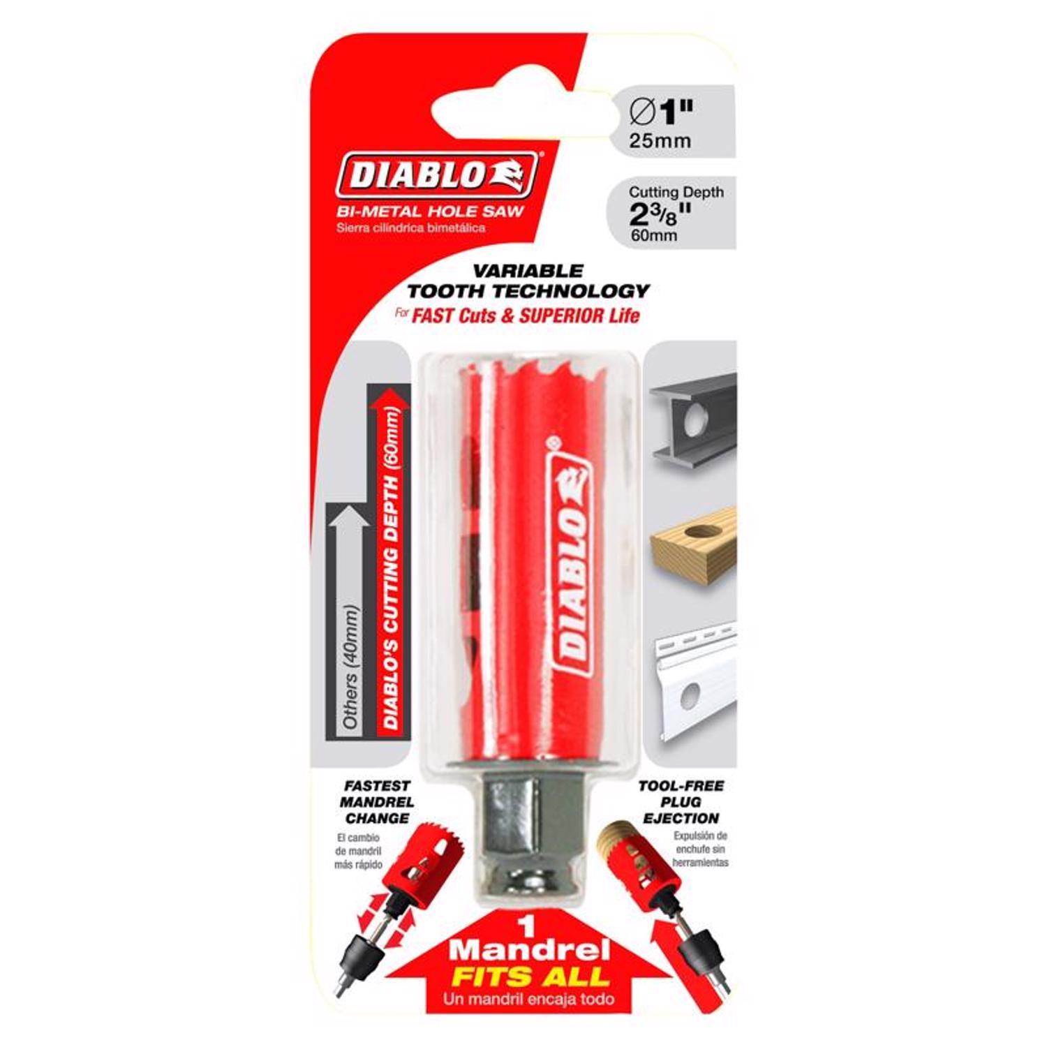 Diablo Snap-Lock Plus 1 in. Bi-Metal 2-3/8 in. L Hole Saw Arbor Included