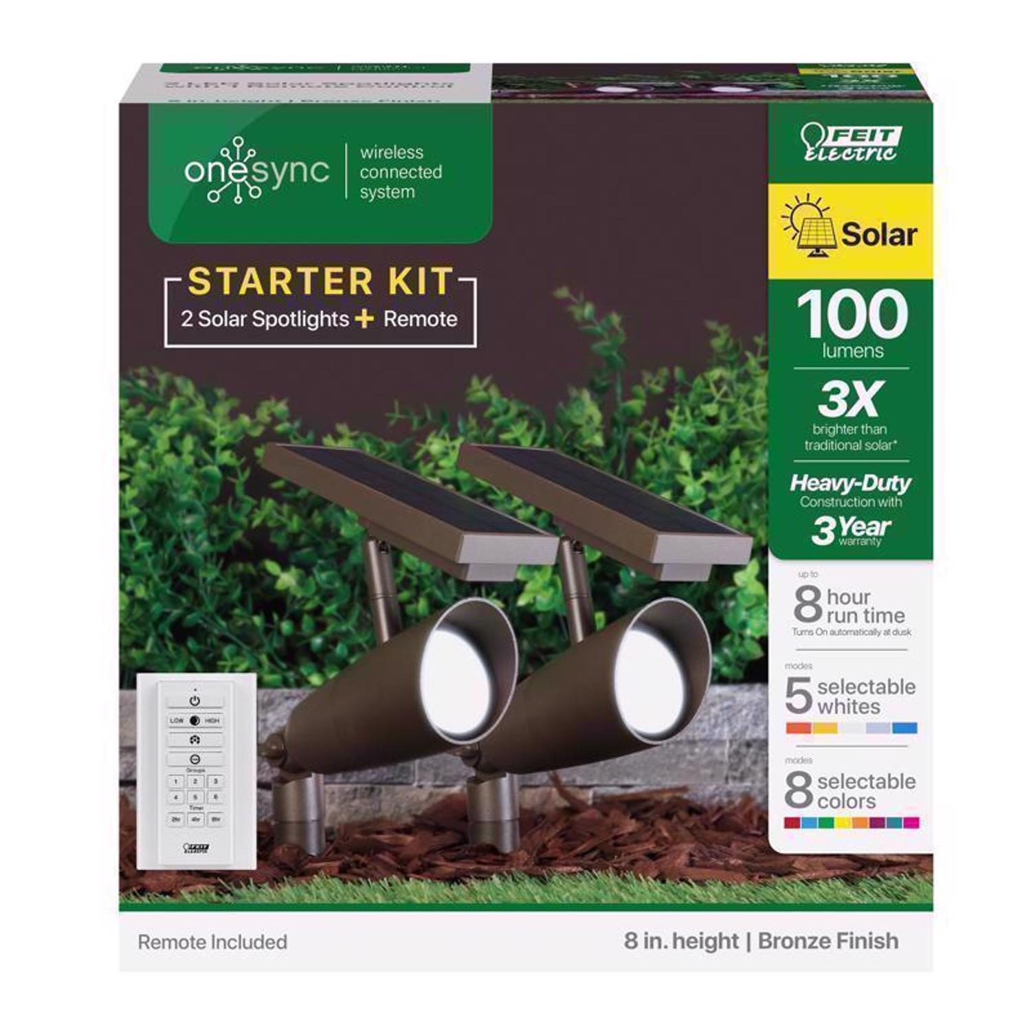 Feit OneSync Bronze Solar Powered/Remote 1 W LED Spotlight 2 pk