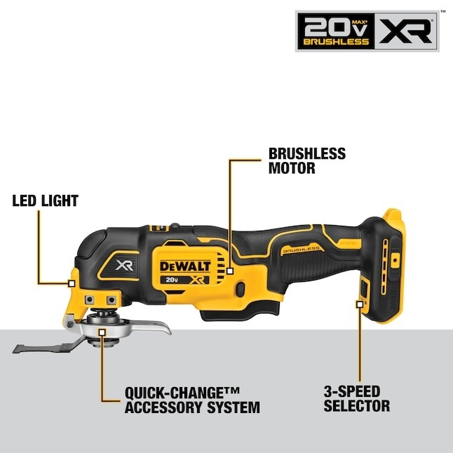 DEWALT XR 20-volt Max Cordless Brushless 3-speed 6 -Piece Oscillating Multi-Tool with Soft Case 1 -Batteries Included